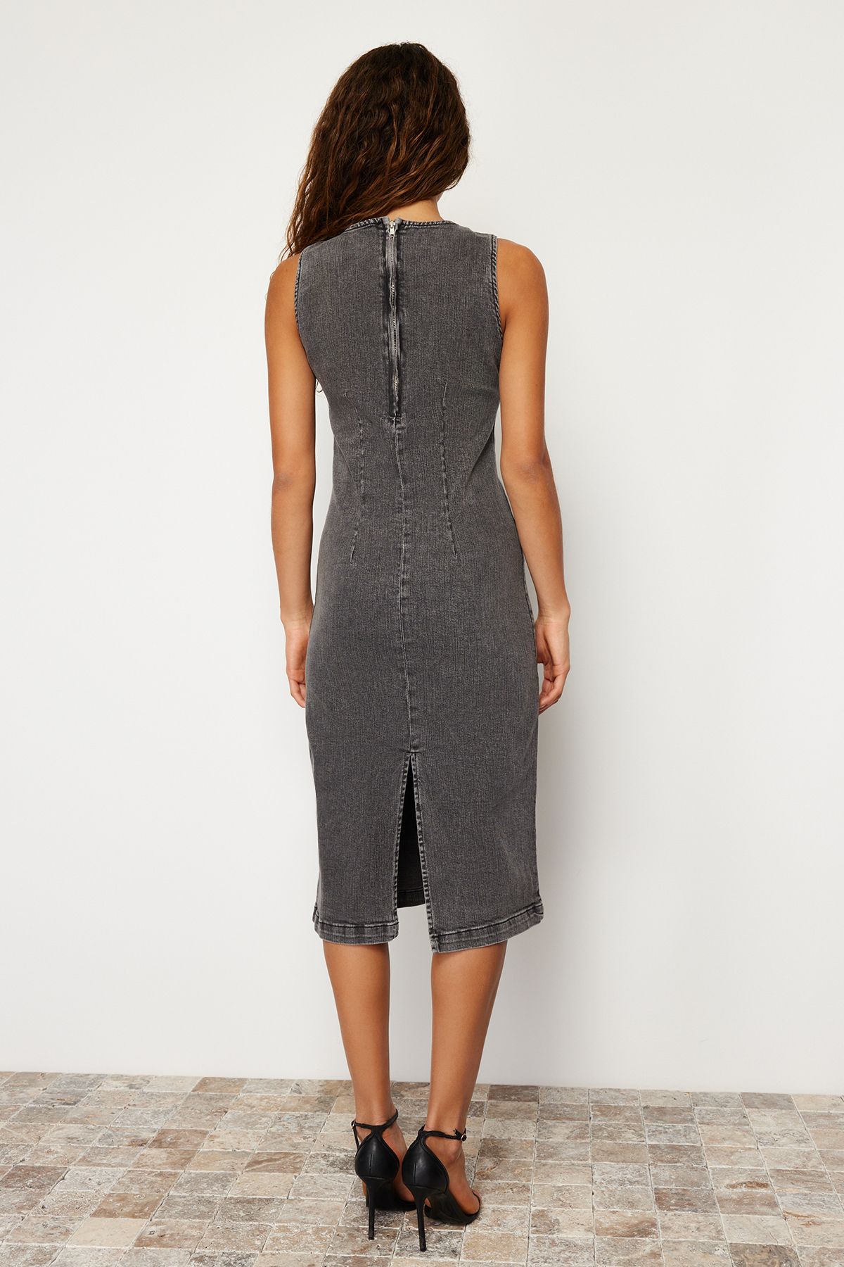 Trendyol Collection-Antracit testhezálló/testhezálló maxi farmer ruha TWOSS24EL00383 5