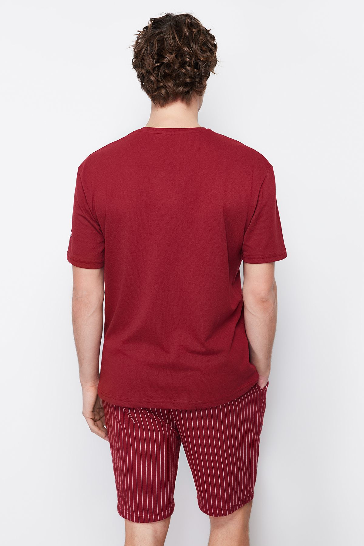 Kolekcia Trendyol-Súprava letného pyžama Claret Red Regular Fit so šortkami THMSS21PT1005 5