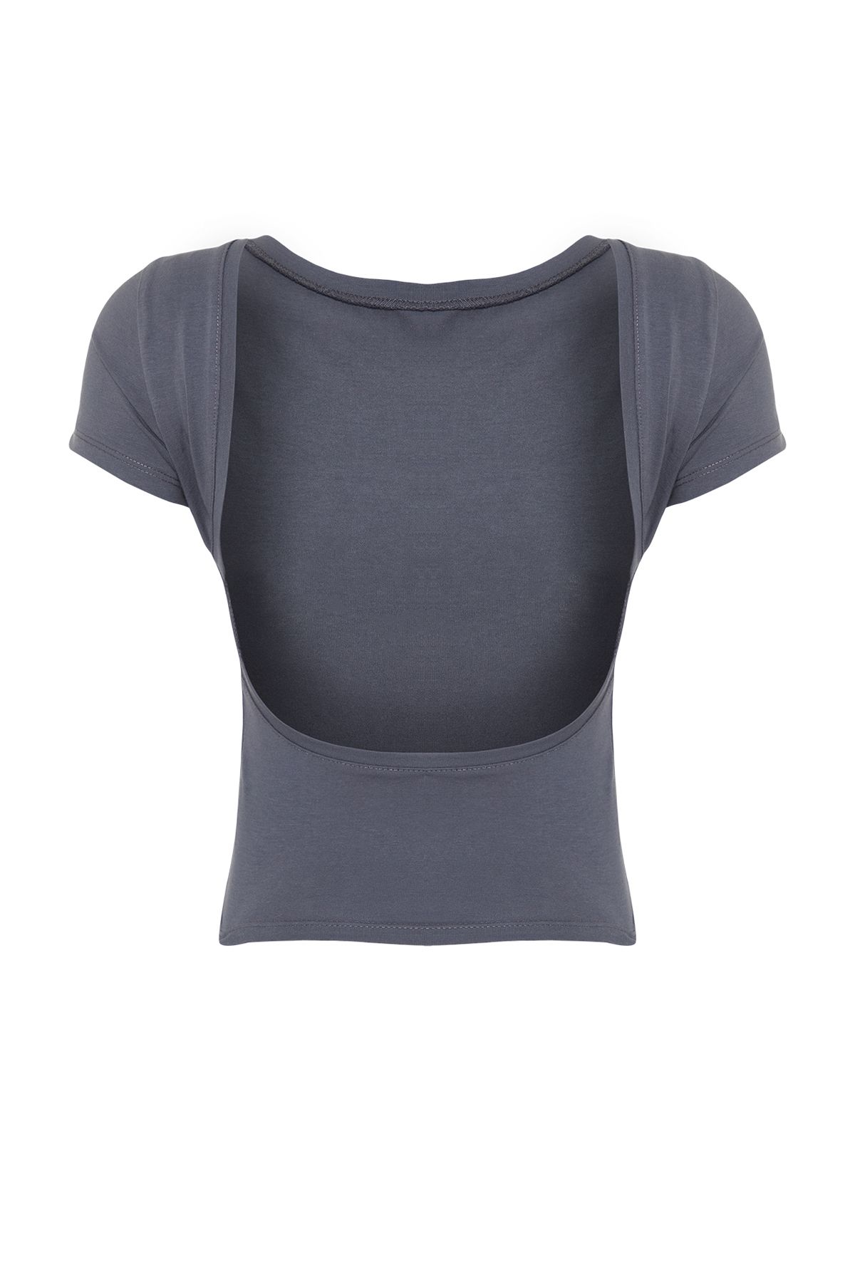 Trendyol Collection-Antracit hát nélküli Crop Cotton rugalmas kötött blúz TWOSS23BZ00912 8
