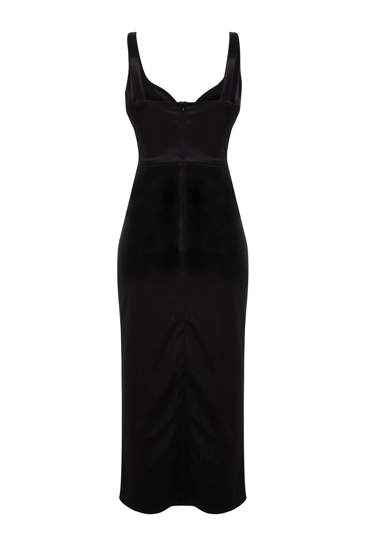 Trendyol Collection-Rochie neagră drapeată cu satin - TPRSS24EL00054 8