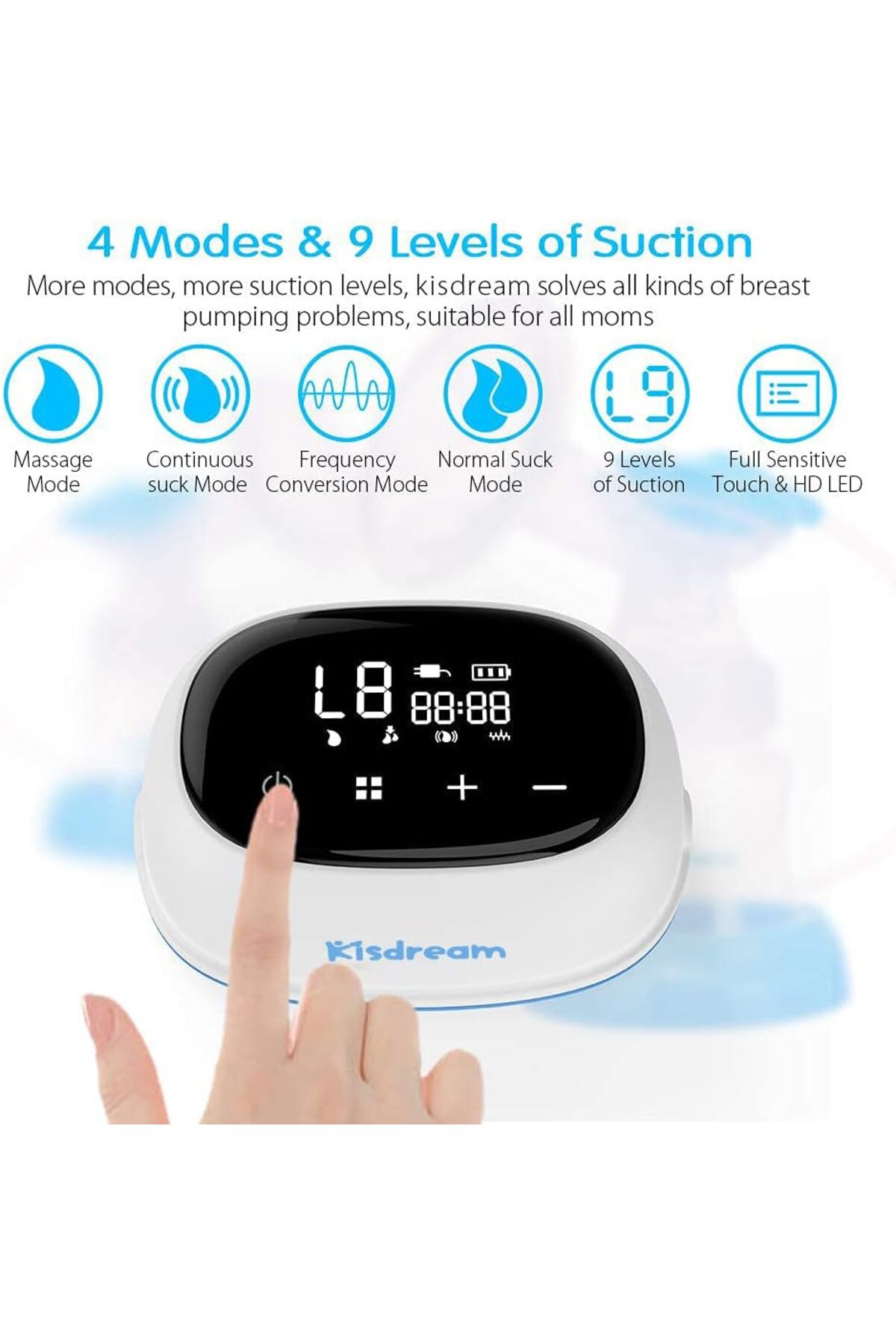 KİSDREAM Elektrikli Göğüs Pompası, Elektrikli Süt Pompası, Taşınabilir ve Çift Sağım fotoğrafı 2 (önizleme)