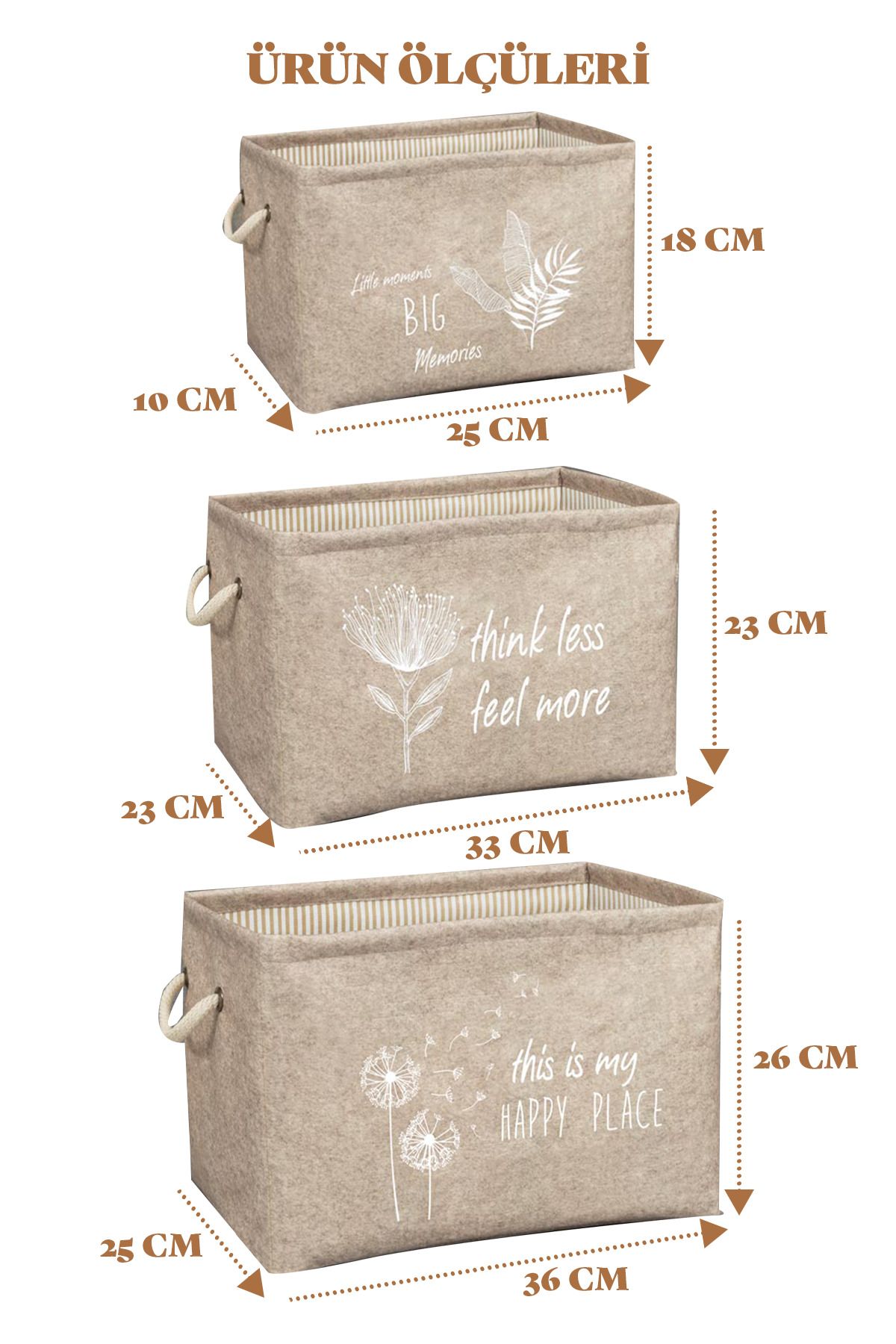 Manken İstanbul-Merva Set of 3 Felt, Handled Shelf Organizer, Multi-Purpose Organizer 2