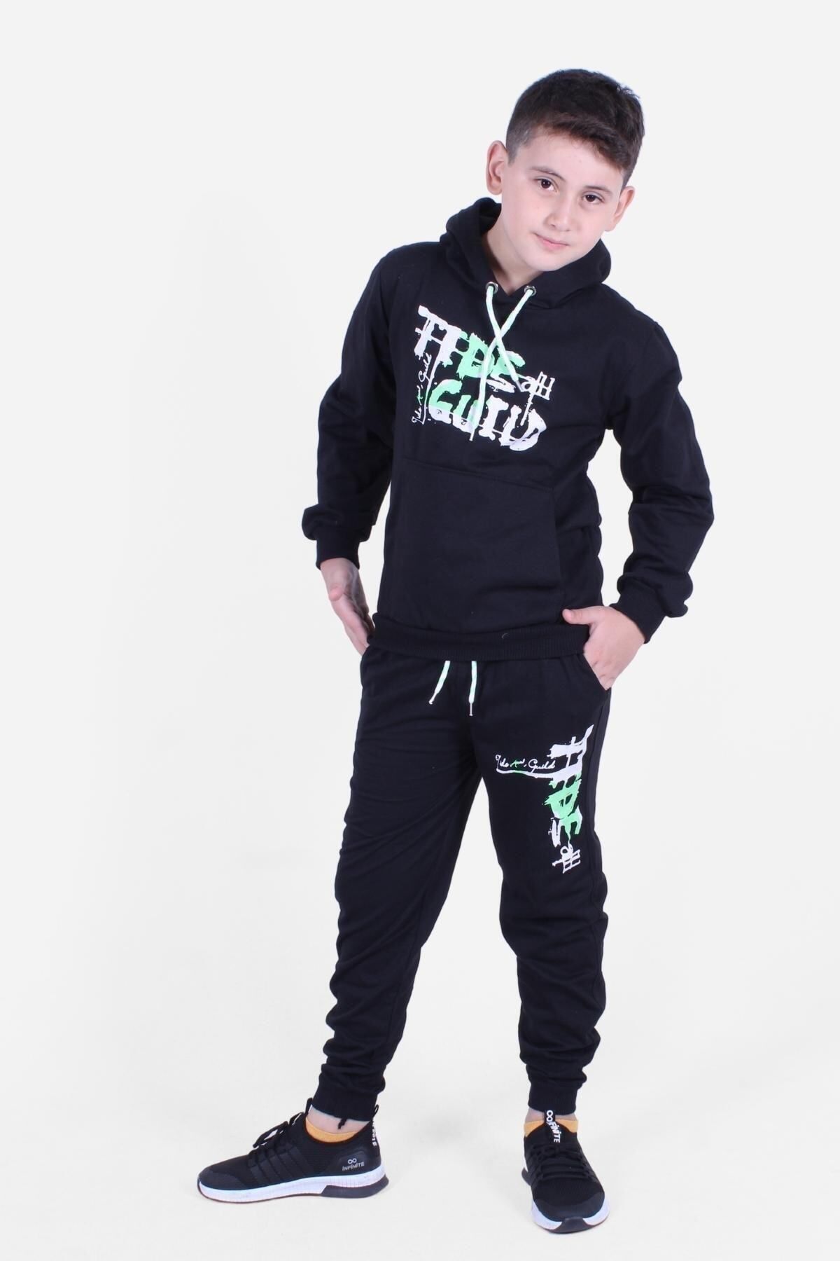 FYK K DS TIDE TEXT PRINTED KANGAROO POCKET DETAIL BOYS TRACKSUIT SET
