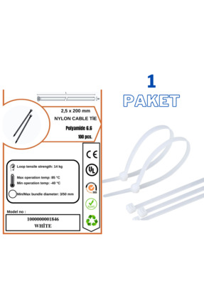 Genel Markalar Plastik Kablo Bağı Kelepçesi Cırt 2,5 X 200 mm (100 adet)