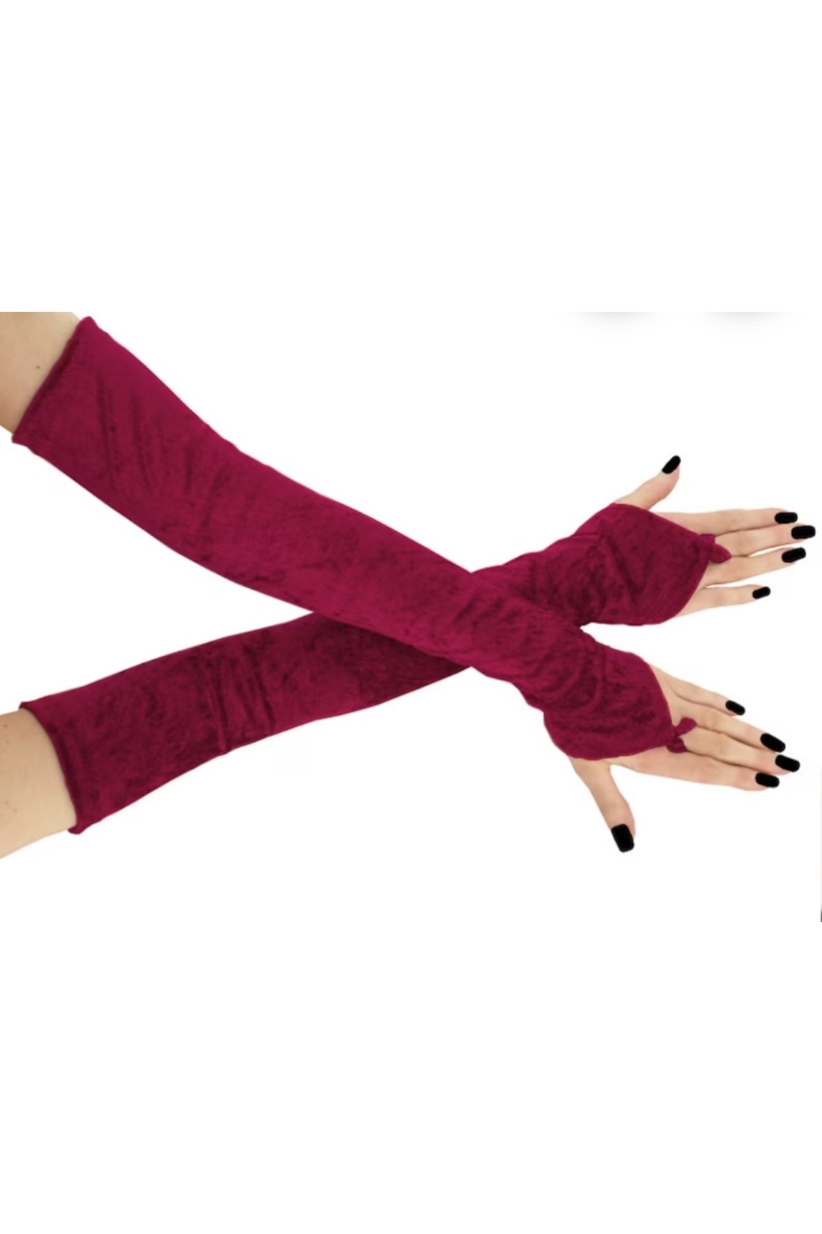 es moda shop  Lina kadife gelin kolluk uzun koyu kırmızı - Görsel 8