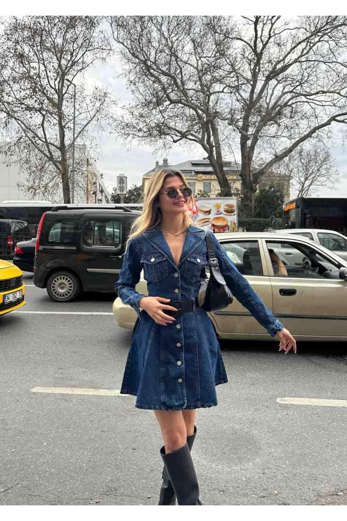 GM Butikk Kadın Lacivert Denim Elbise görsel 4