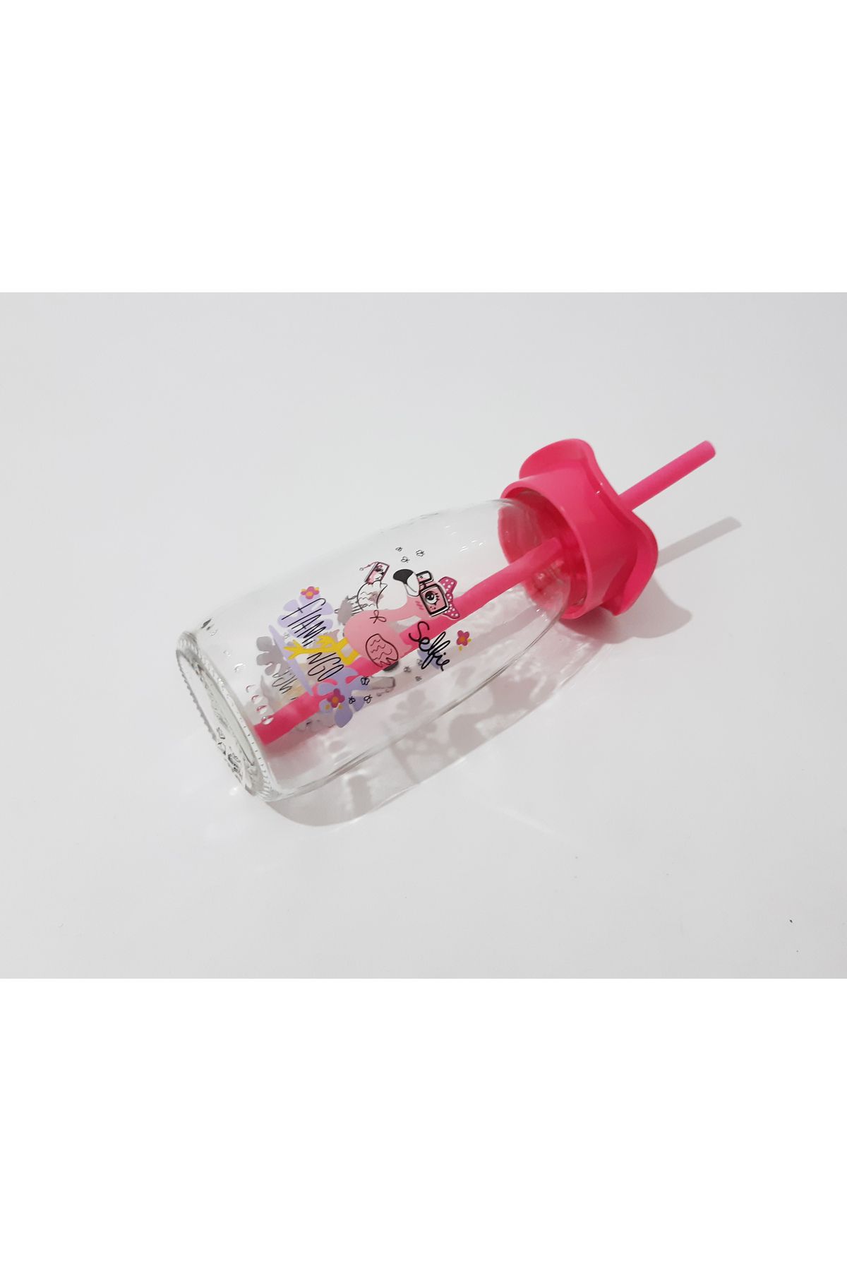 renkli çiçekler-Milk Bottle with Straw Milk Meye Juice Bottle for Kids 250ml Cartoon Pattern Bottle 4