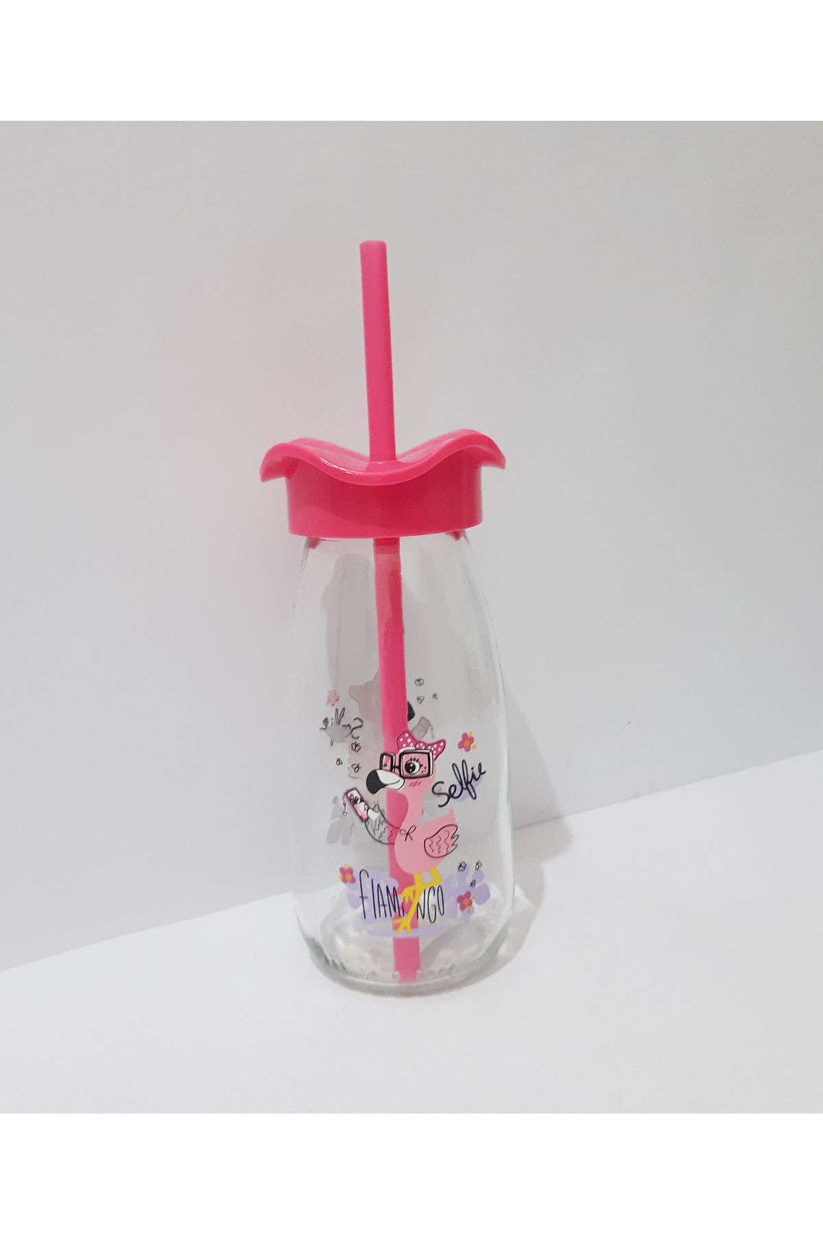 renkli çiçekler-Milk Bottle with Straw Milk Meye Juice Bottle for Kids 250ml Cartoon Pattern Bottle 2