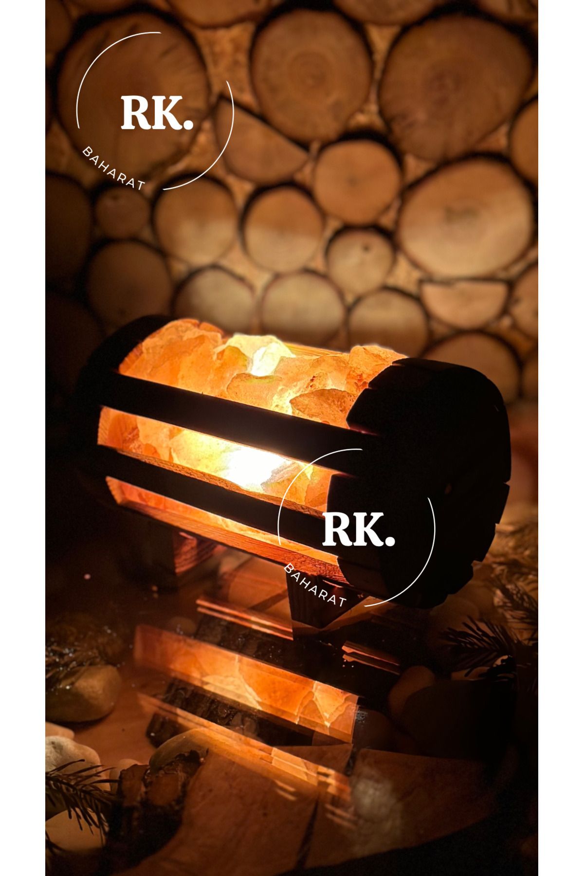 چراغ رومیزی و خواب چند رنگ لامپ نمکی هیمالیا مدل گهواره چوبی RK Baharat