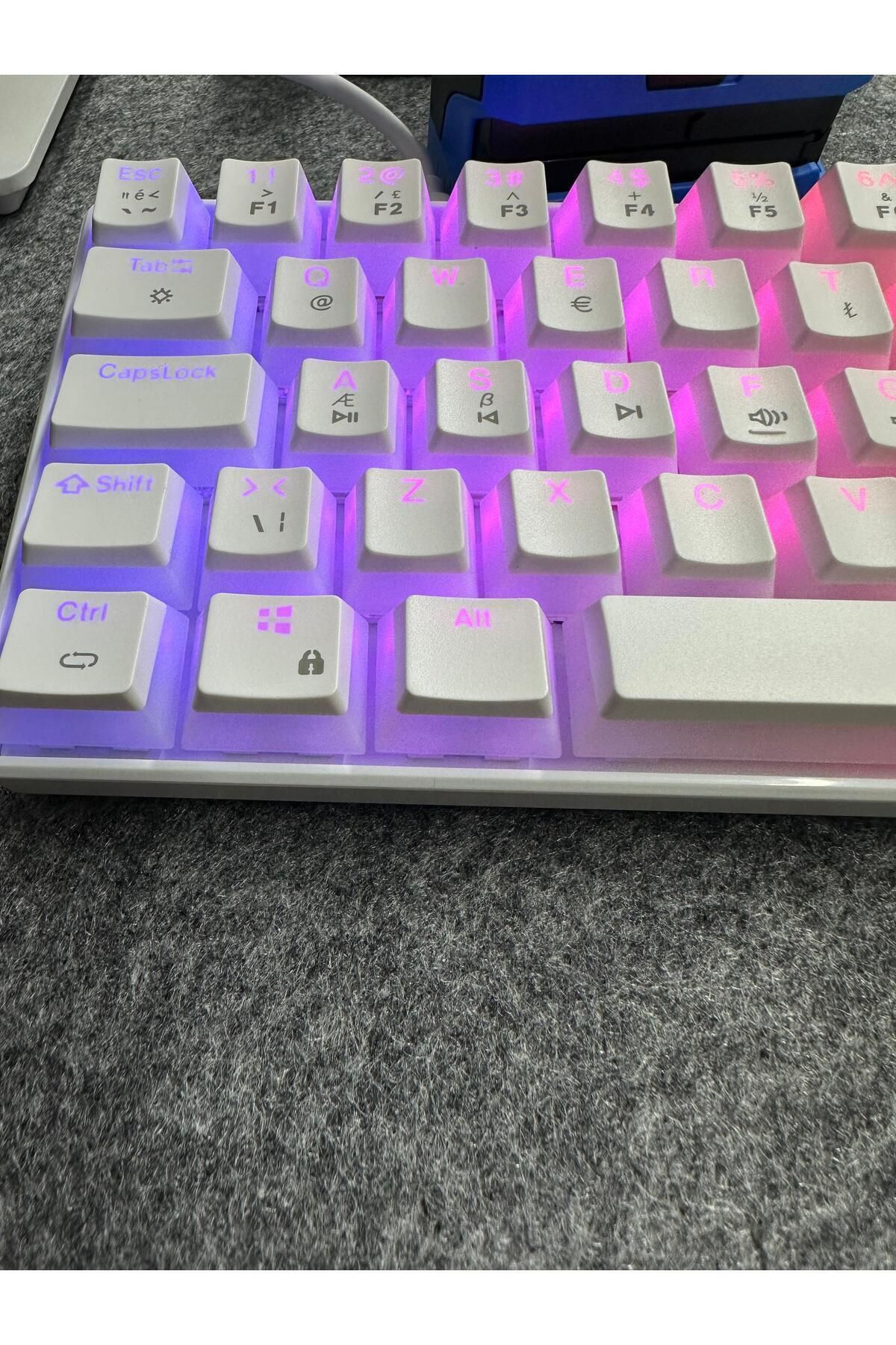 PİNK İTHALAT Rgb Oyun Klavyesi Red Switch 62 Tuşlu Oyuncu Klavyesi Mekanik Klavye Type C Beyaz Rgb Klavye