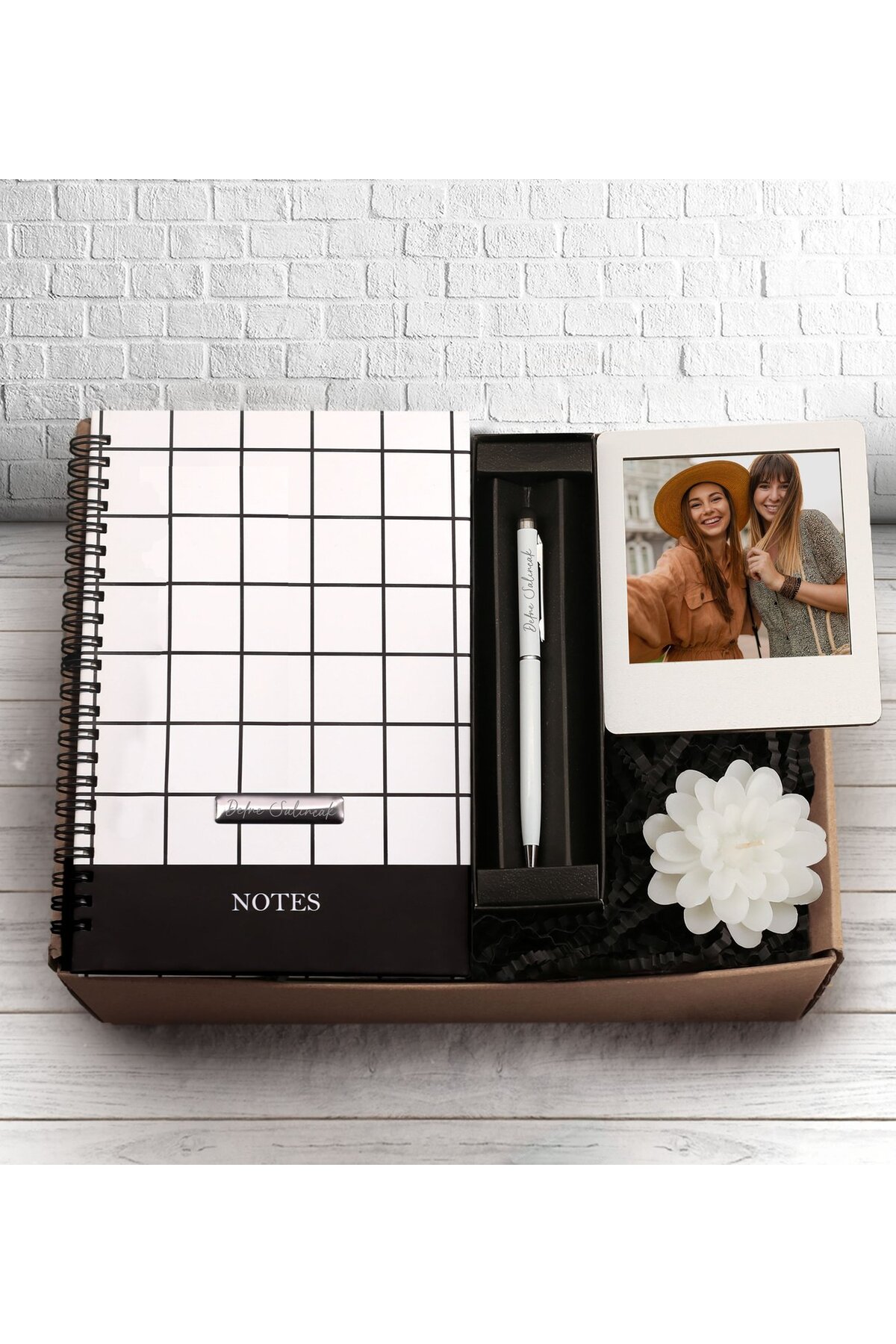 Personalized Spiral Patterned Notebook & Personalized Pen & Personalized Frame & Candle Gift Set