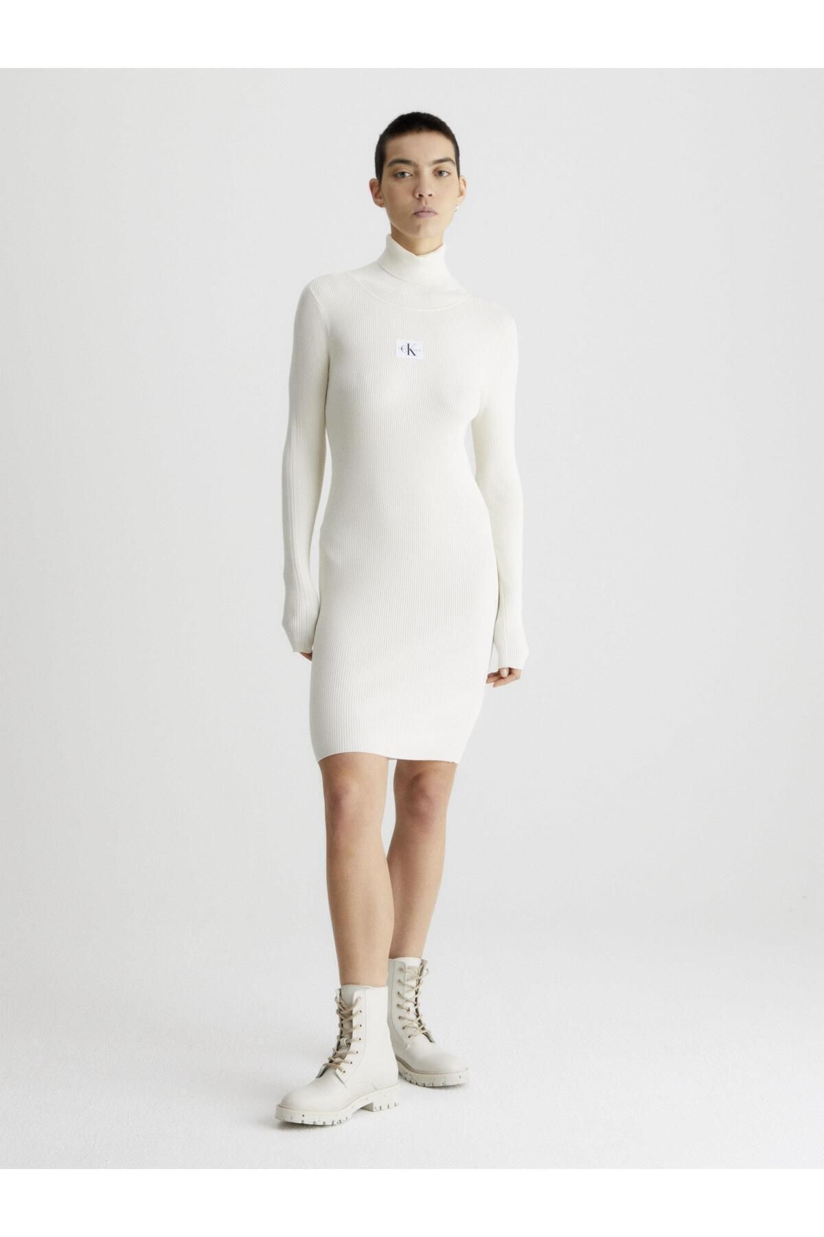 Calvin Klein BADGE ROLL NECK SWEATER DRESS - Trendyol