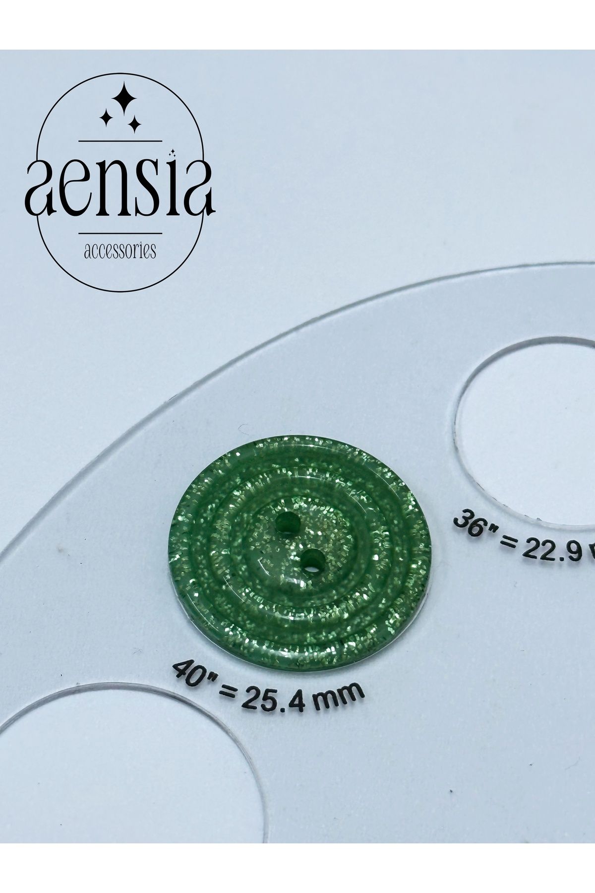 aensia-Green Glitter Inside Shiny Plain Two Hole Button Polyester Button Coat Jacket Button (2.54cm) - Pack of 6 5