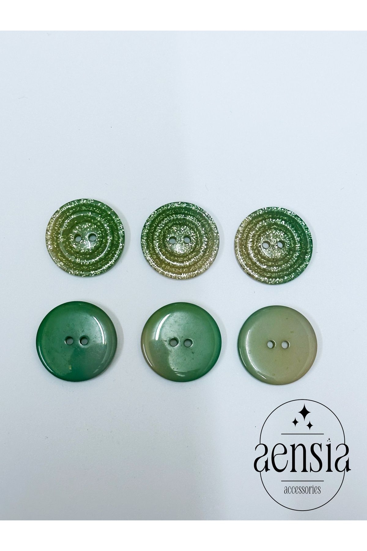 aensia-Green-Light Yellow Ombre Inside Glittered Button Polyester Button Flat 2 Holes Coat Button (2.54cm) - Pack of 6 2