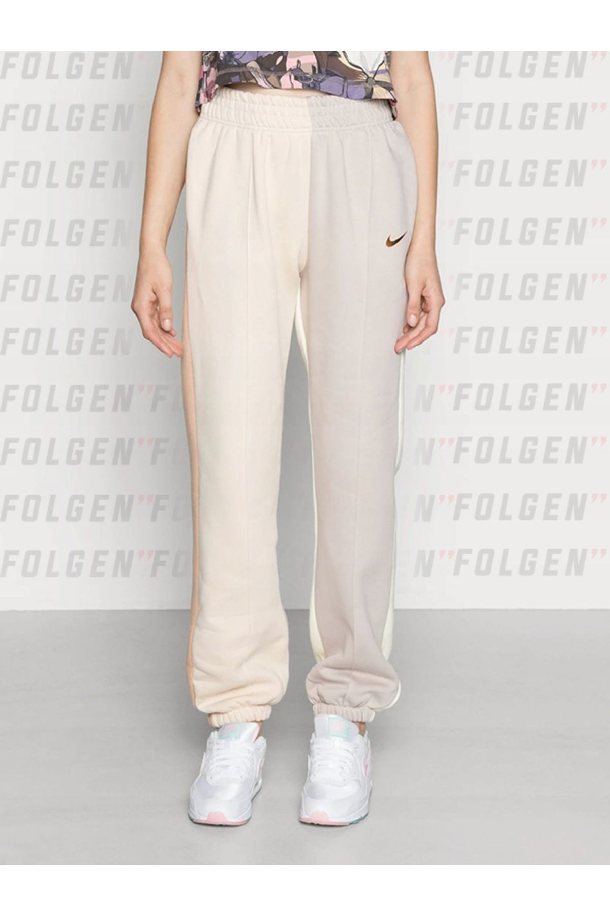 Nike Metallic Swoosh Colour Block Joggers In Cream and Brown Kad n Renkli Pamuklu E ofman Alt Fiyat Yorumlar Trendyol