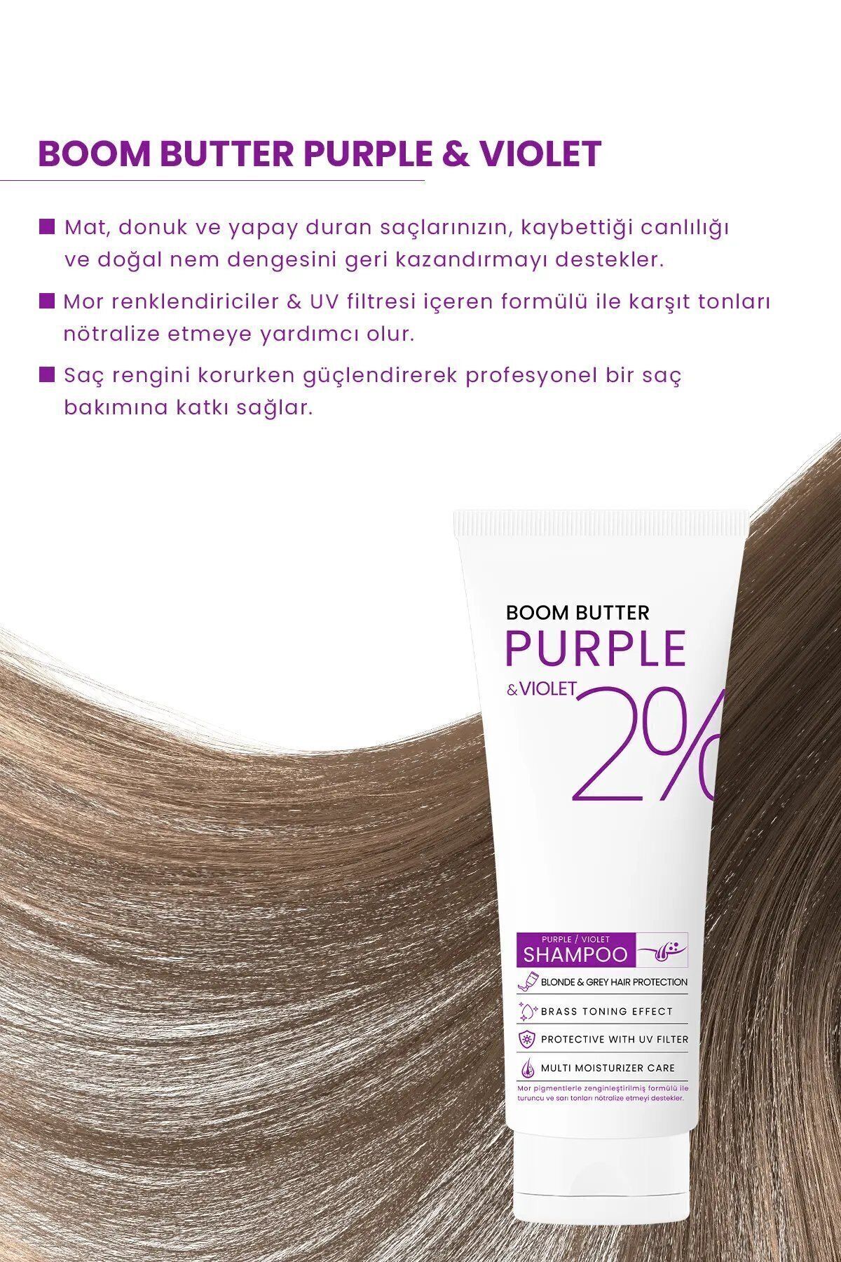 BOOM BUTTER-250 ML Purple Purple Color and Hair Protection Shampoo 2