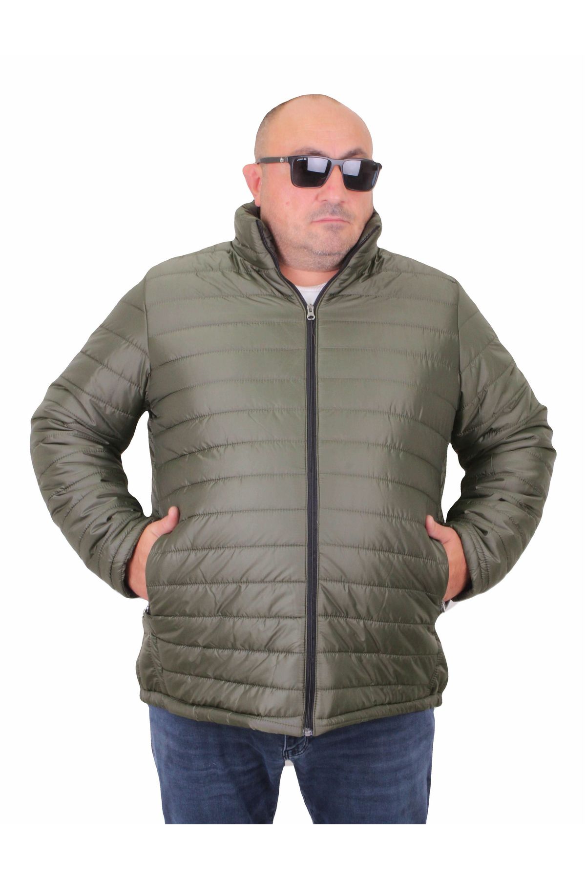 MEYASU Erkek Haki Su Geçirmez Fermuarlı Battal Şişme Mont