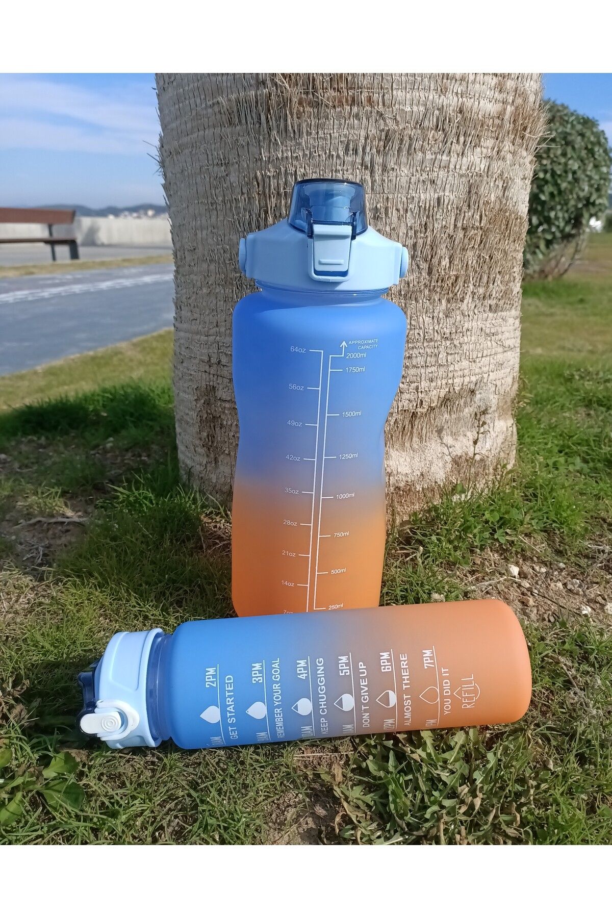 Motivasyonel 2'li Sporcu Motivasyon Su Matarası  2 LT + 600 ML  Dayanıklı