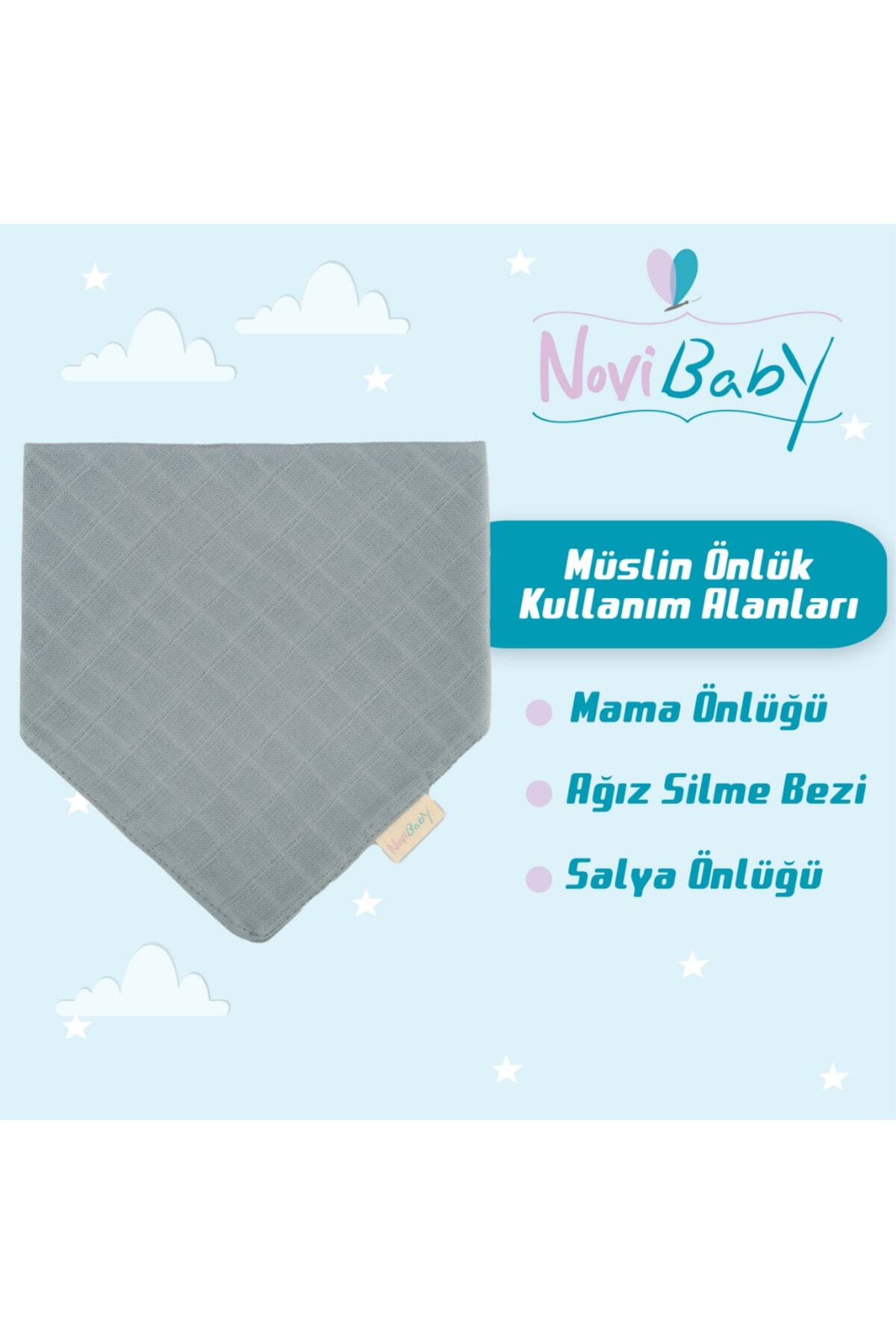 Novibaby Müslin Bebek Fular Önlük – Petrol – Mama Önlüğü Salya Bezi Ağız Mendili Bandana 30x30cm fotoğrafı 3 (önizleme)