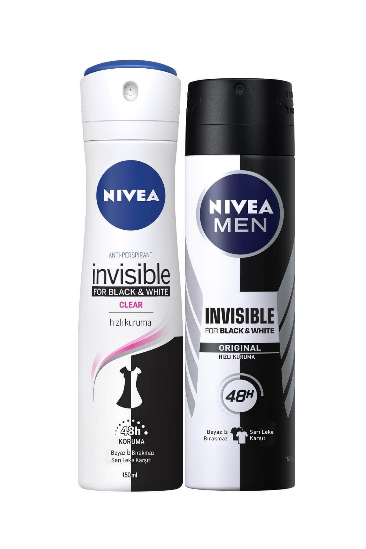 NIVEA Женский дезодорант-спрей Black&White Clear 150 мл, Мужской дезодорант-спрей Black&WhiteOriginal 150 мл SET.NVE.080