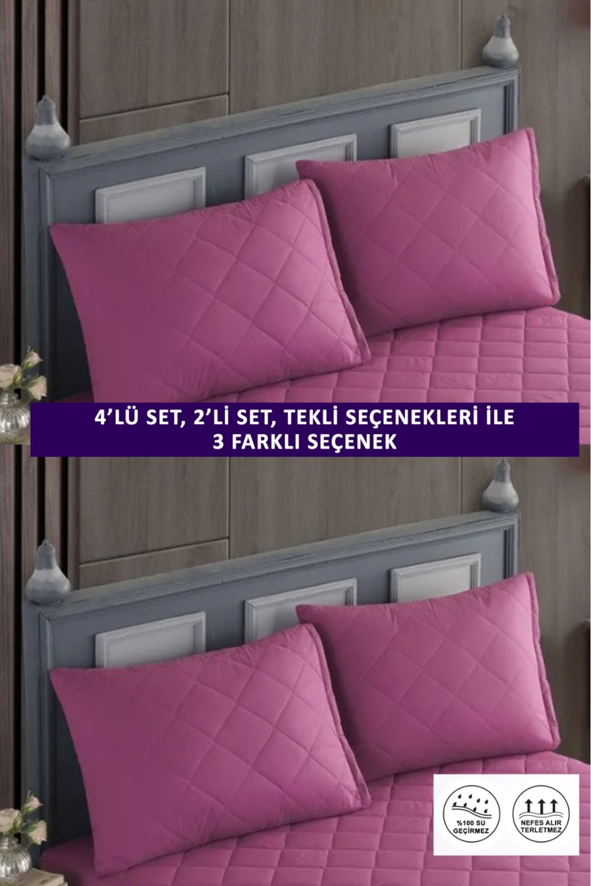 sevilya 1 Adet %100 Pamuk Kapitone Fermuarlı Sıvı Geçirmez Renkli Yastık Alezi Yastık Koruyucu