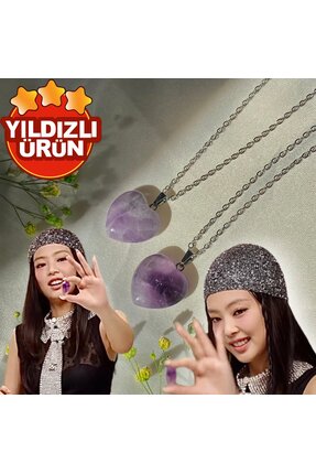 Elifsu Jewelry Ametist Kalın Kalpli Jennie Doğal Taş Kolye