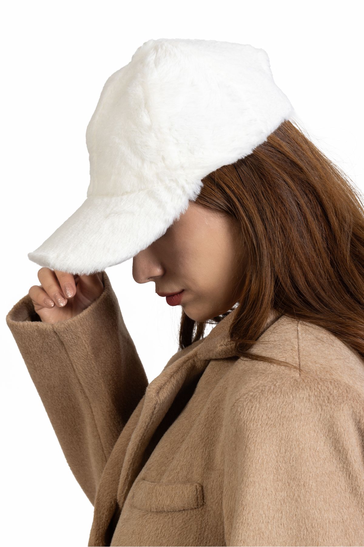 teknotrust-White Plush Soft Feather Women's Winter Cap 6