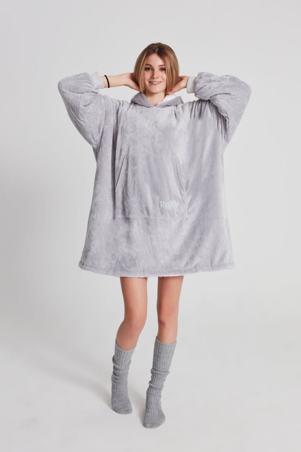POFFY-Oversize Wearable Blanket ONE SIZE SO COMFORTABLE Unisex Hoodie Plush Hooded Sweatshirt 3