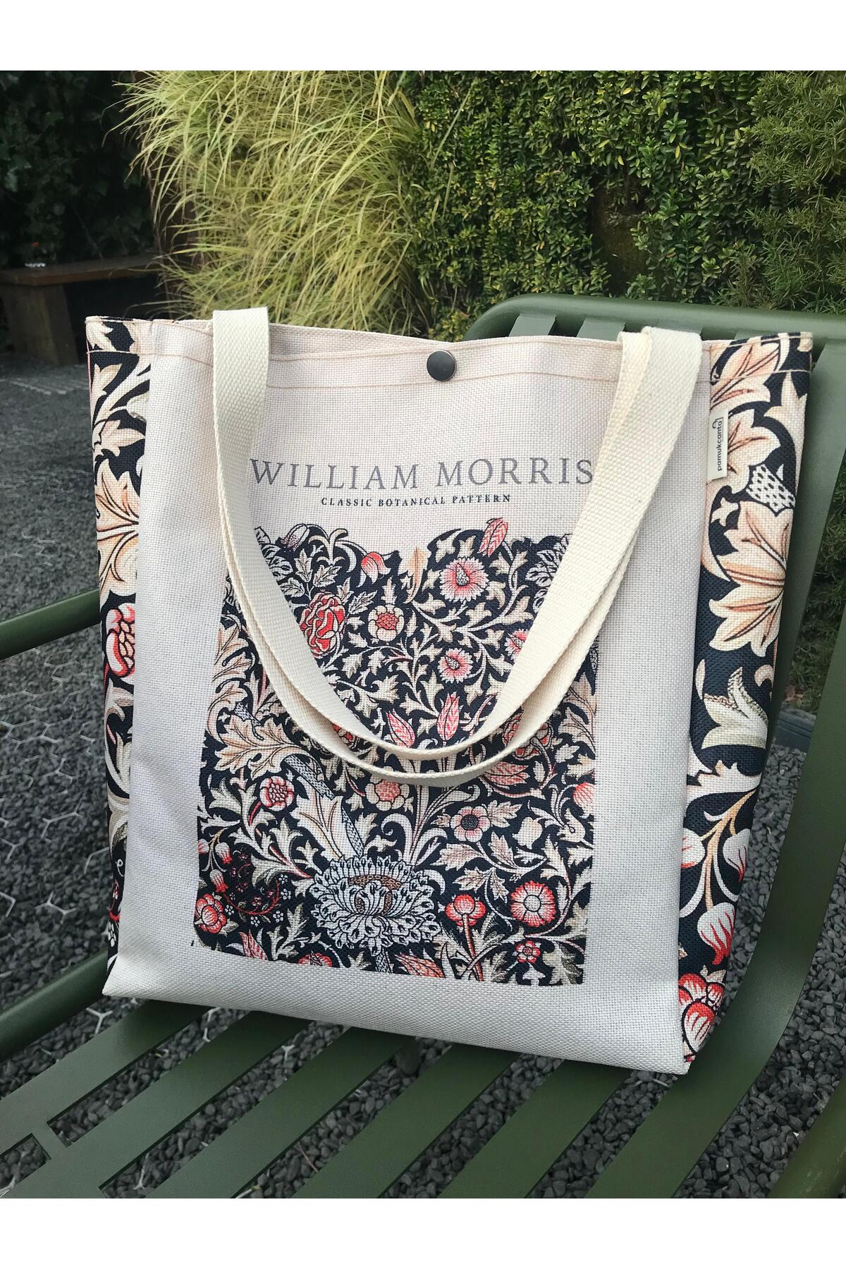 pamukcanta  William Morris Kanvas Bez Çanta Yıkanabilir Metal Çıtçıtlı Cepli - Görsel 4