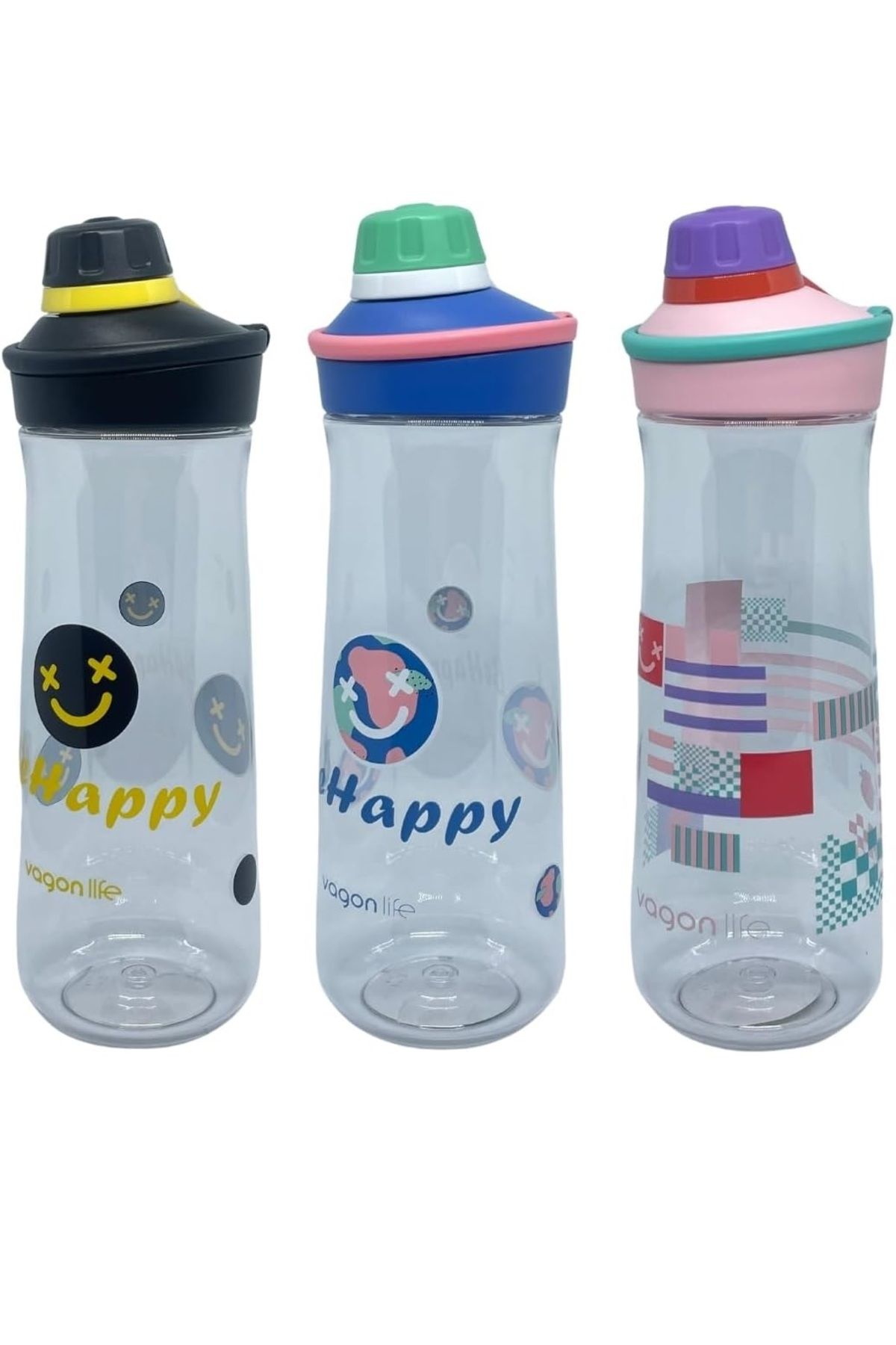 Vagonlife-650ML VGN0808 Rotating Opening Comfortable Lid Handled Patterned Body Polycarbonate Water Flasks 4