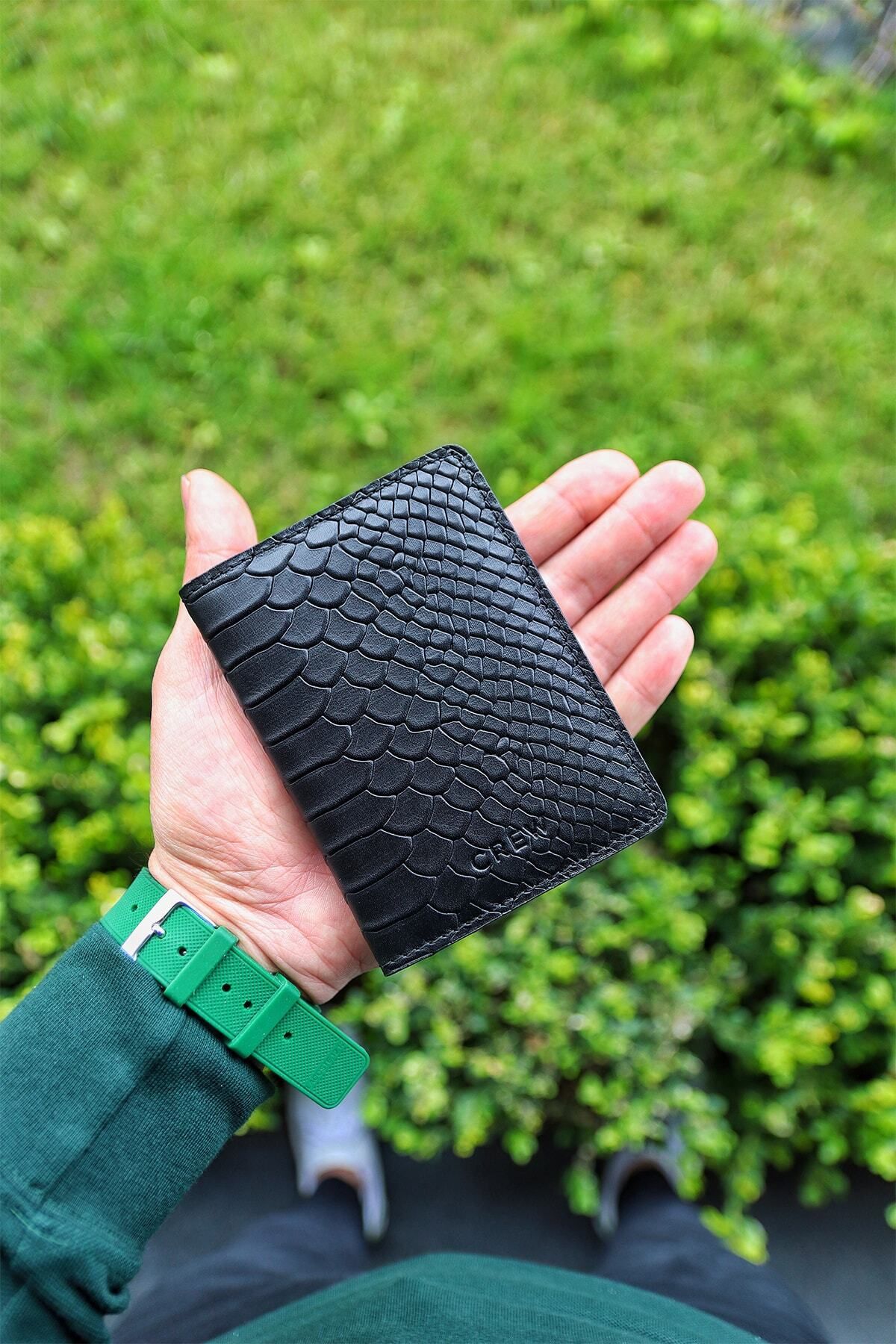 کارت دار مردانه و زنانه چرمی سیاه چاپی پیتون Crew Leather