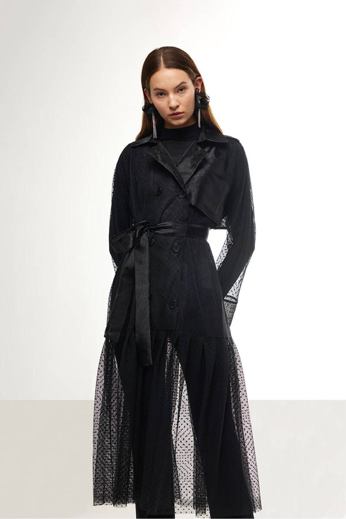 Black lace trench coat 2025