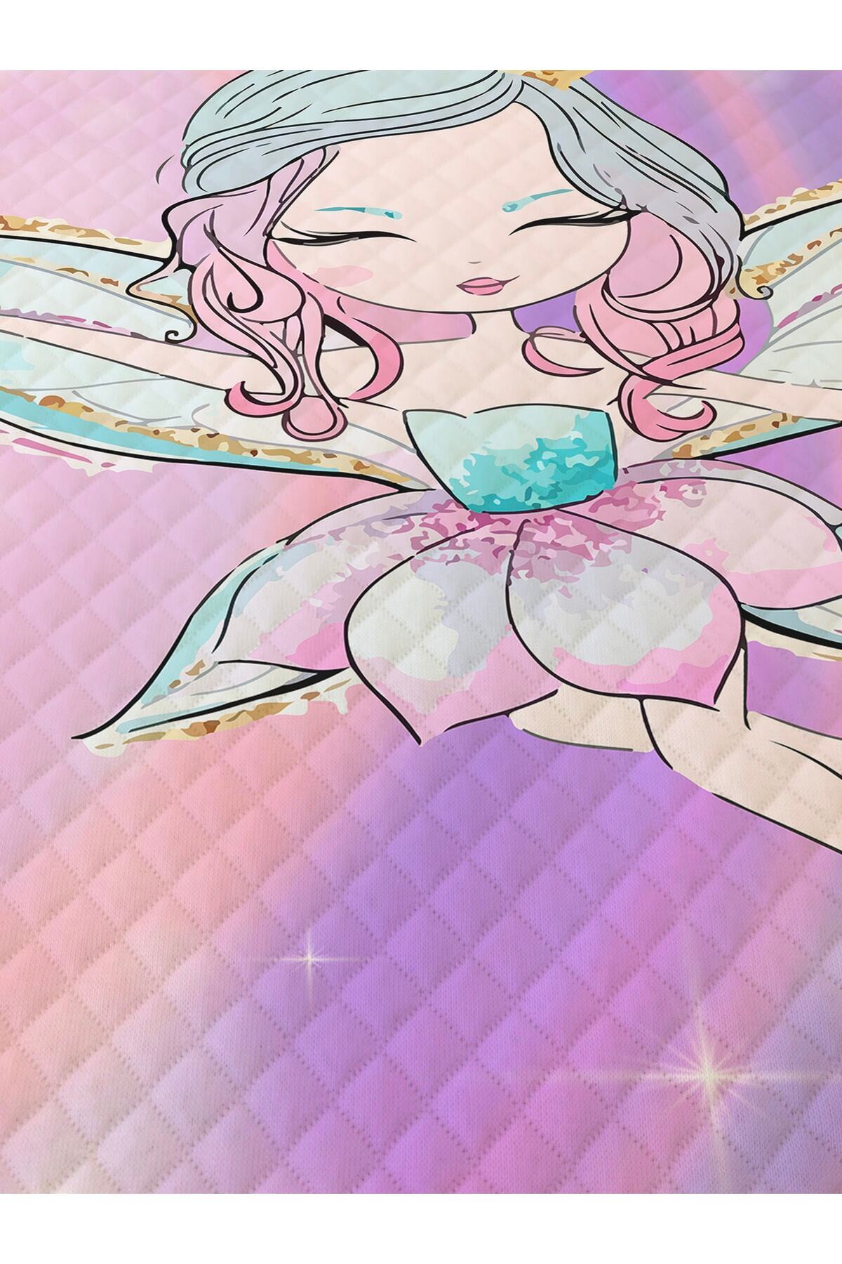 Evmila Peri Kız Desenli Bebek Ve Çocuk Baskılı Tek Kişilik Pike Takımı 160x230 Pembe fotoğrafı 2 (önizleme)