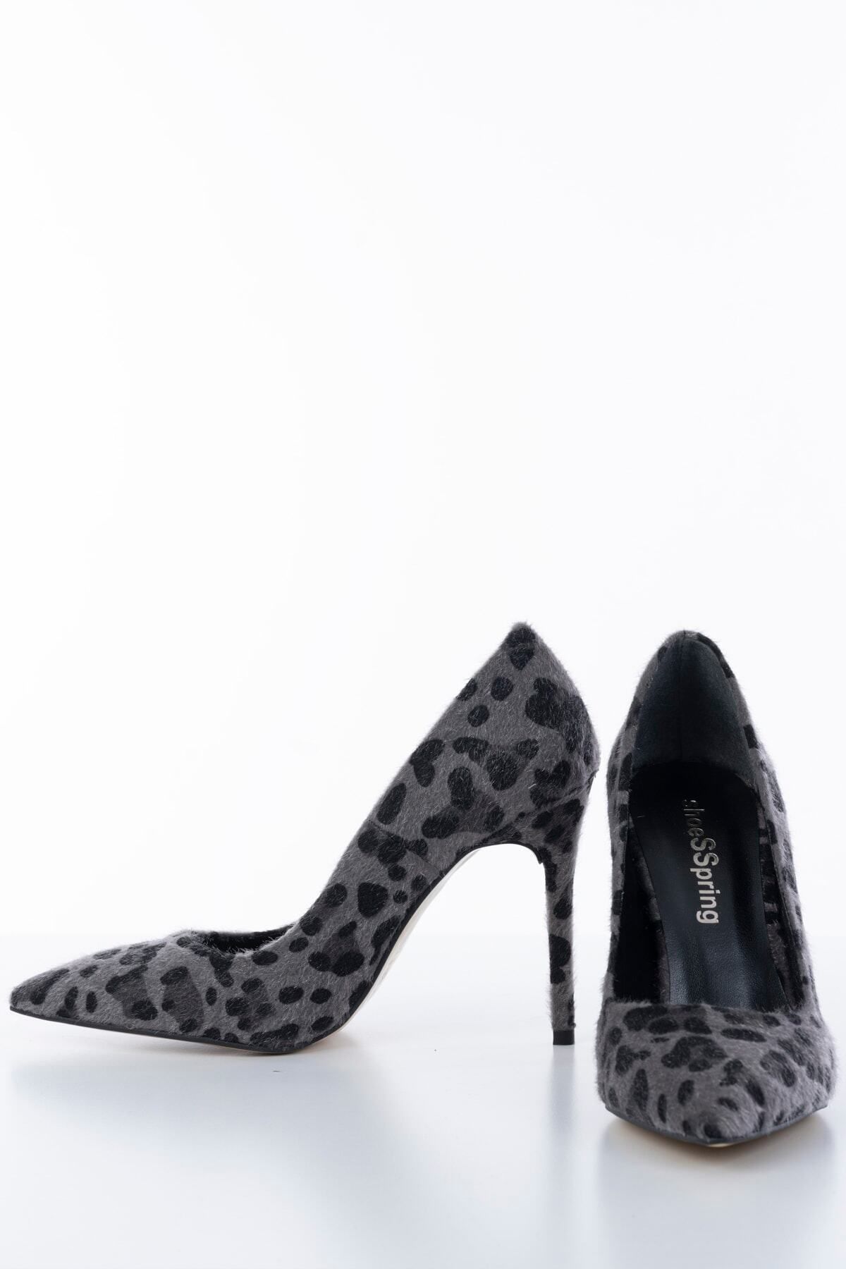 shoeSSpring-Pointed Toe Suede Gray Leopard Pattern Thin Heel Stiletto 6