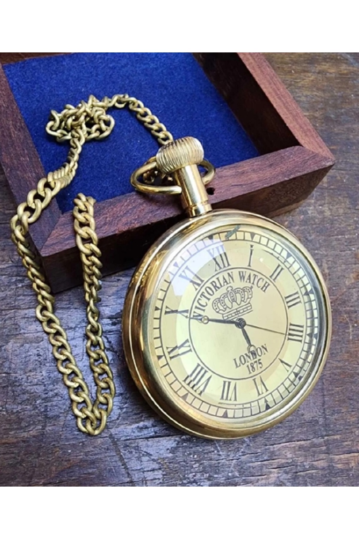 hediyeconcepti Viktorian Watch London 1875 Ahşap Kutulu Köstekli