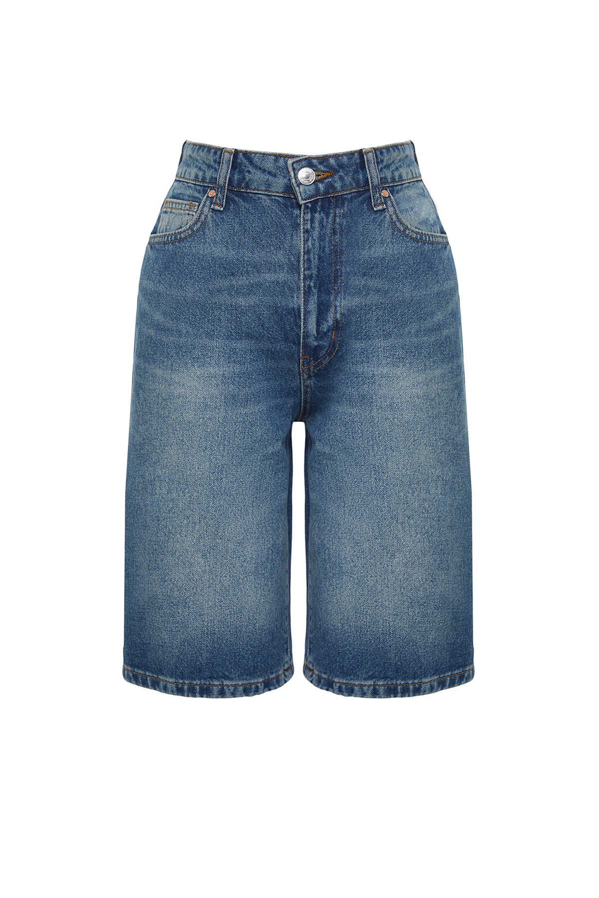 Trendyolmilla  Mavi Yüksek Bel Denim Bermuda TWOSS24SR00007 - Görsel 7