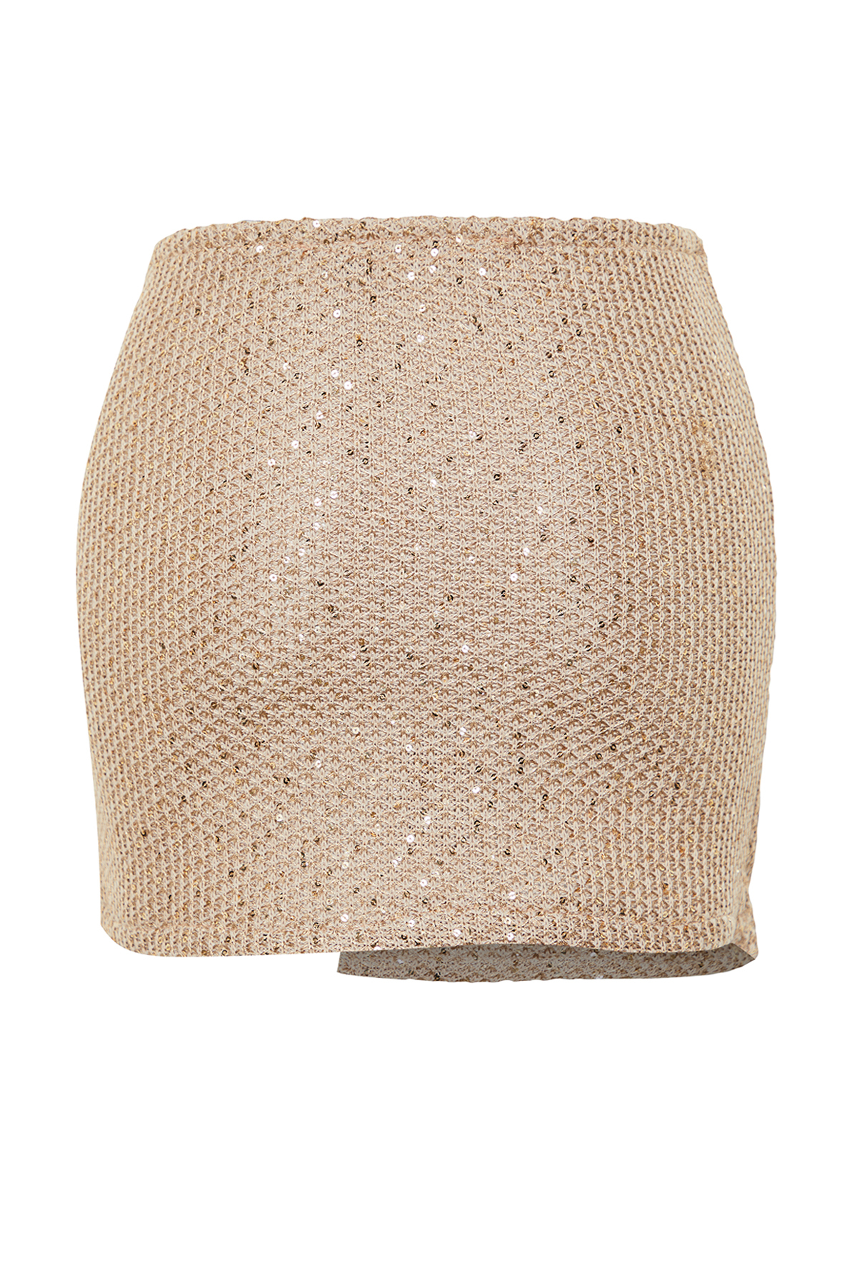 Trendyolmilla  Bej Mini Parlak Payet İşlemeli Triko Etek TWOSS24ET00050 - Görsel 9