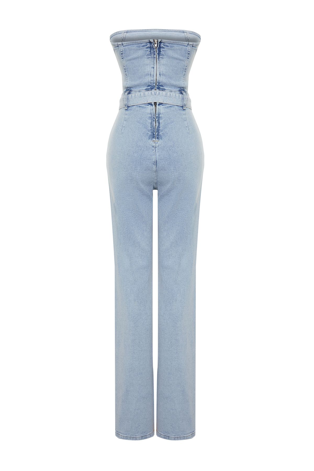 Trendyol Collection-Μπλε τζιν μπλούζα με ζώνη στράπλες TWOSS24TU00023 8
