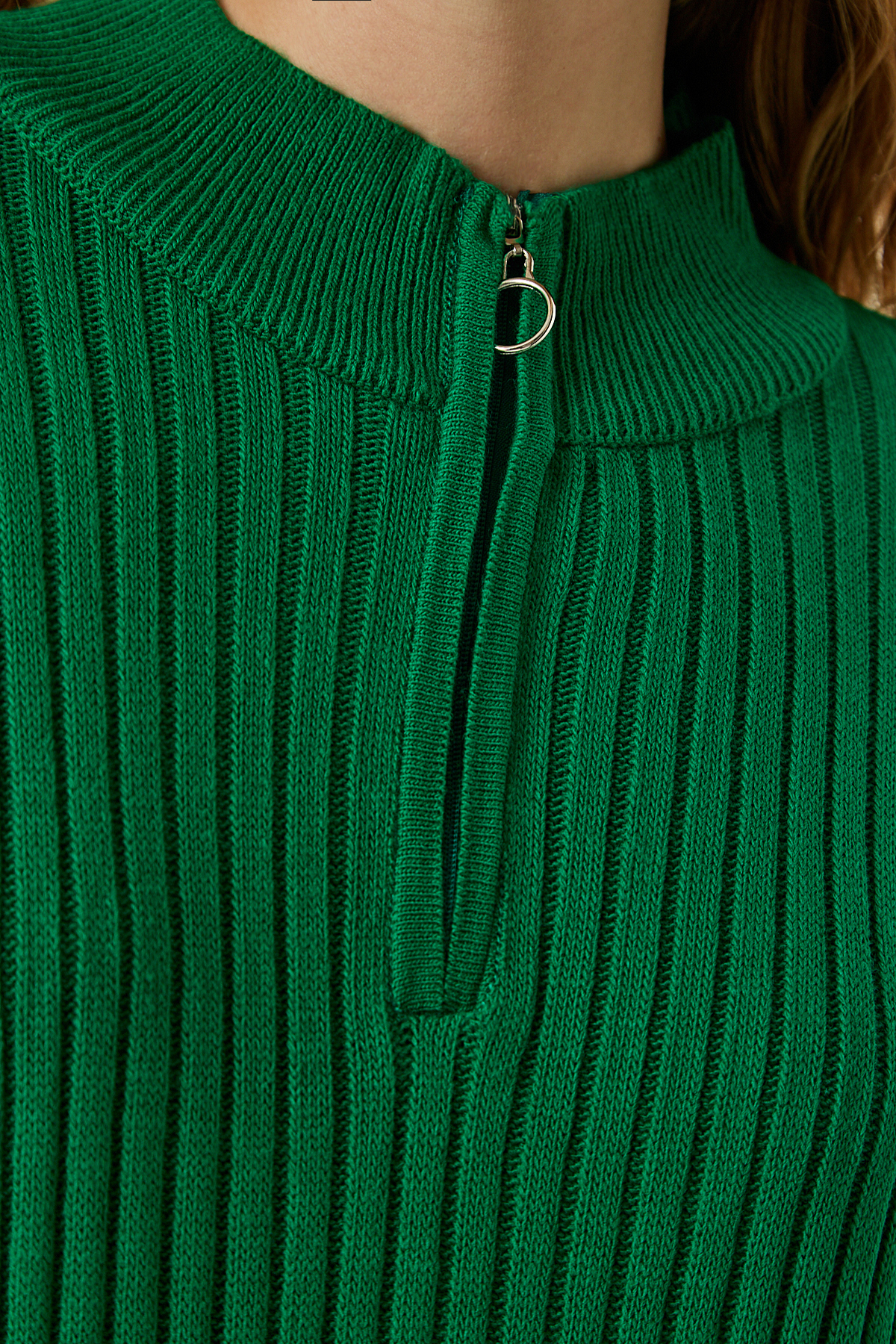 Happiness İstanbul Dámske zelené rebrované oversize úpletové šaty DD01251