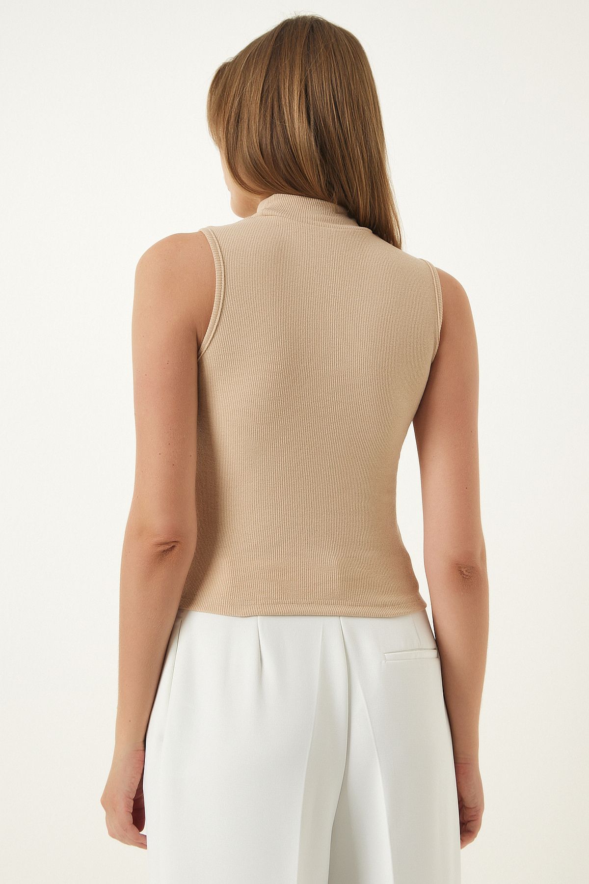 Happiness İstanbul-Damen Rollkragenpullover ärmellos 2er-Pack Strickbluse in Tile Cream GT00012 8