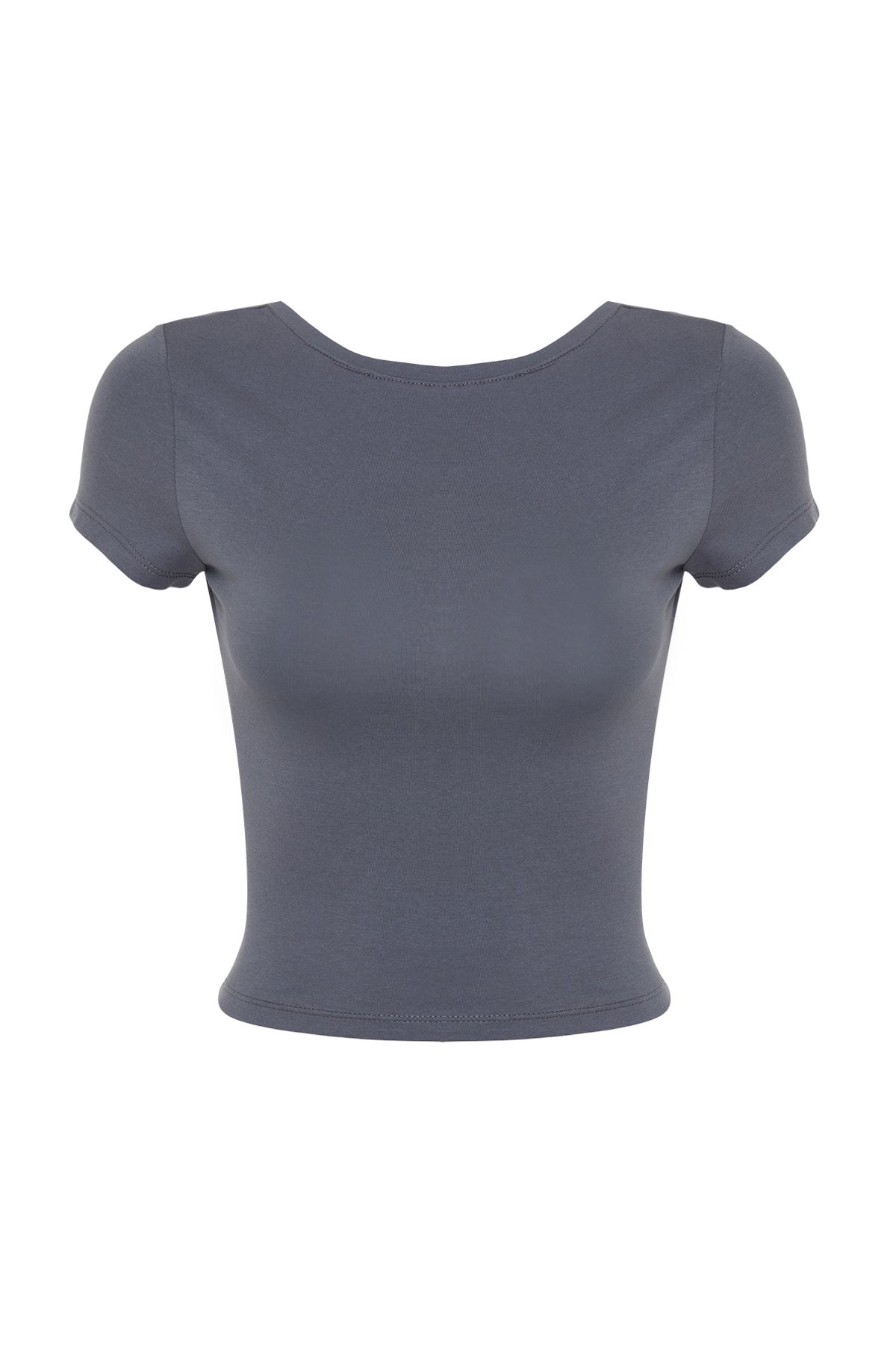Trendyol Collection-Antracit hát nélküli Crop Cotton rugalmas kötött blúz TWOSS23BZ00912 7