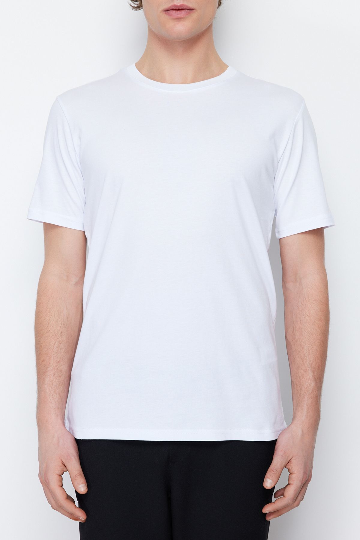 Trendyol Collection-White Slim/Narrow Cut Short Sleeve 100% Cotton Crew Neck T-Shirt Tmnss19Bo0001 6
