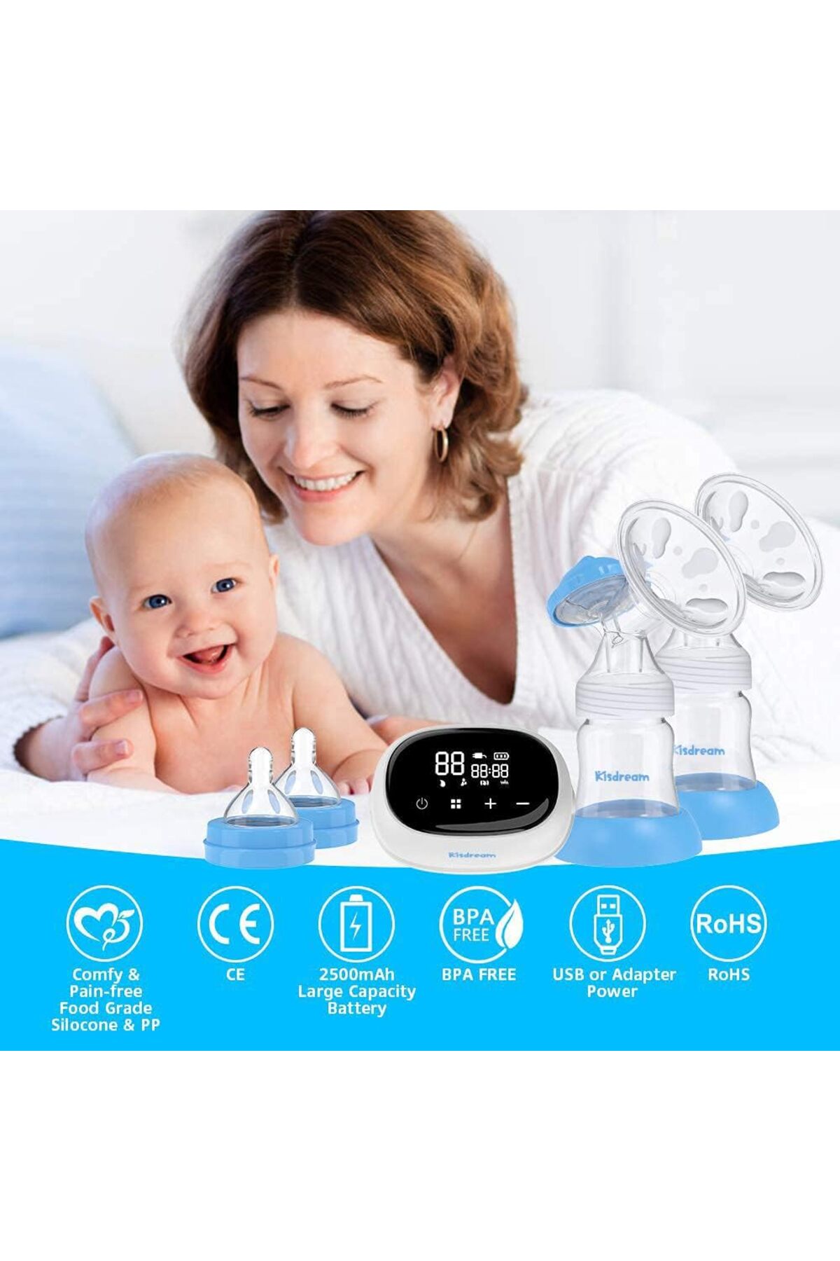 KİSDREAM Elektrikli Göğüs Pompası, Elektrikli Süt Pompası, Taşınabilir ve Çift Sağım fotoğrafı 7 (önizleme)