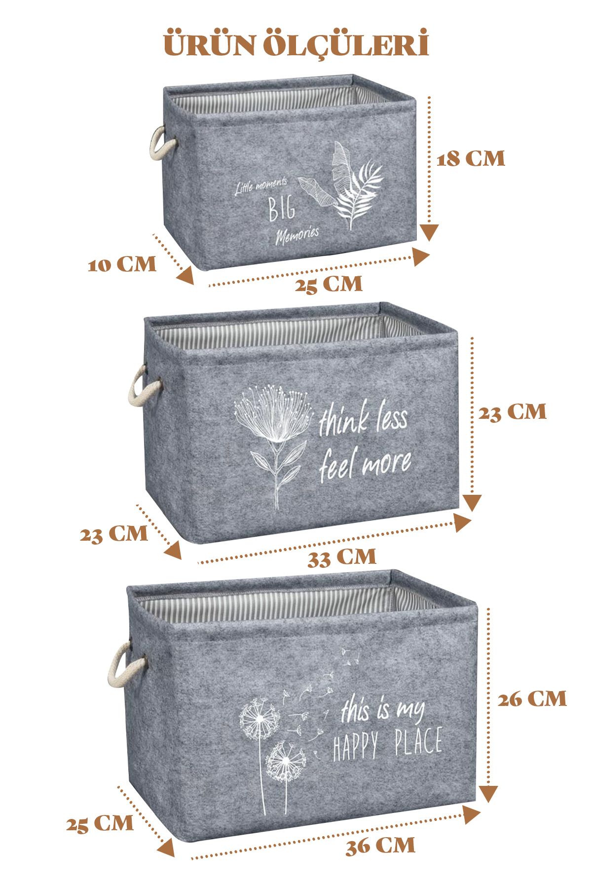 Manken İstanbul-Merva Set of 3 Felt, Handled Shelf Organizer, Multi-Purpose Organizer 2