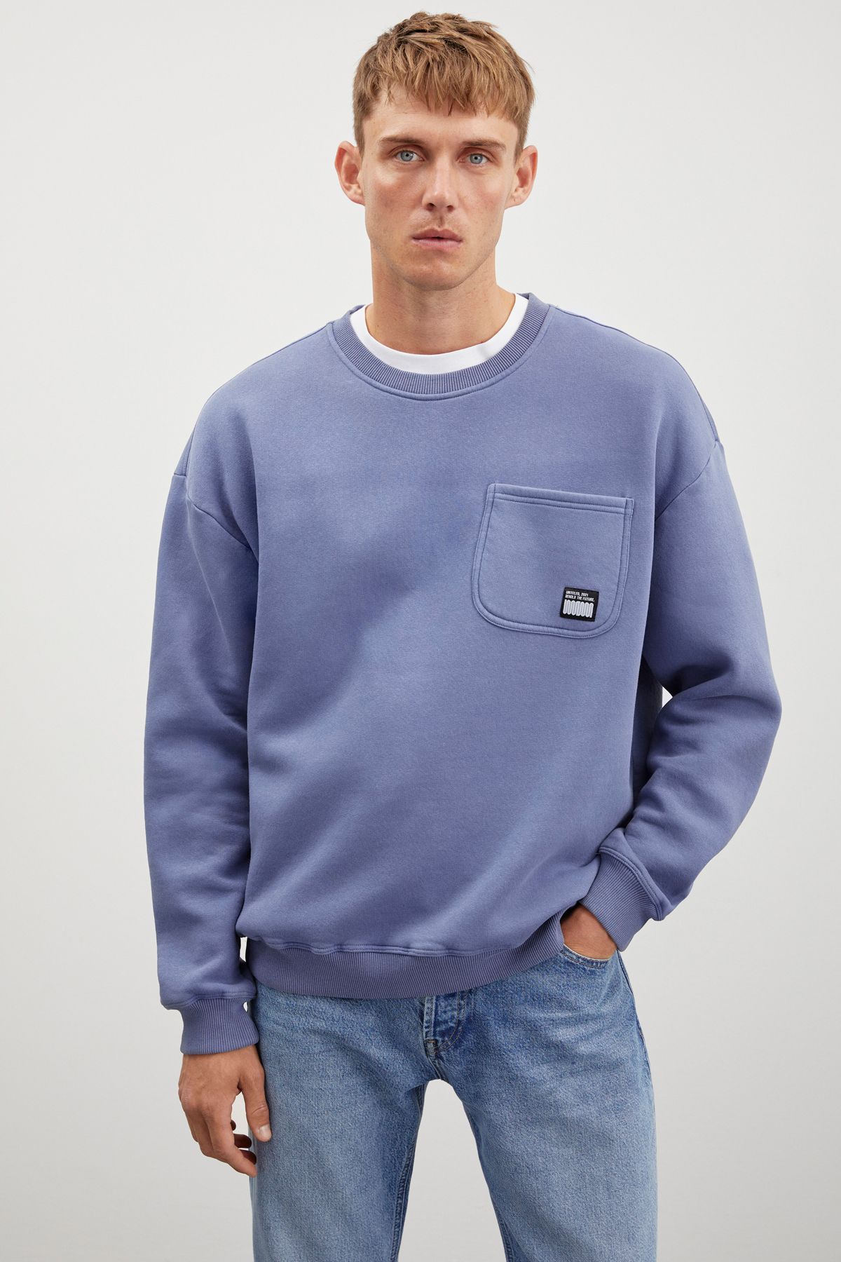 GRIMELANGE Dimitri Men s Faded Effect Pocketed Oversize Fit Blue