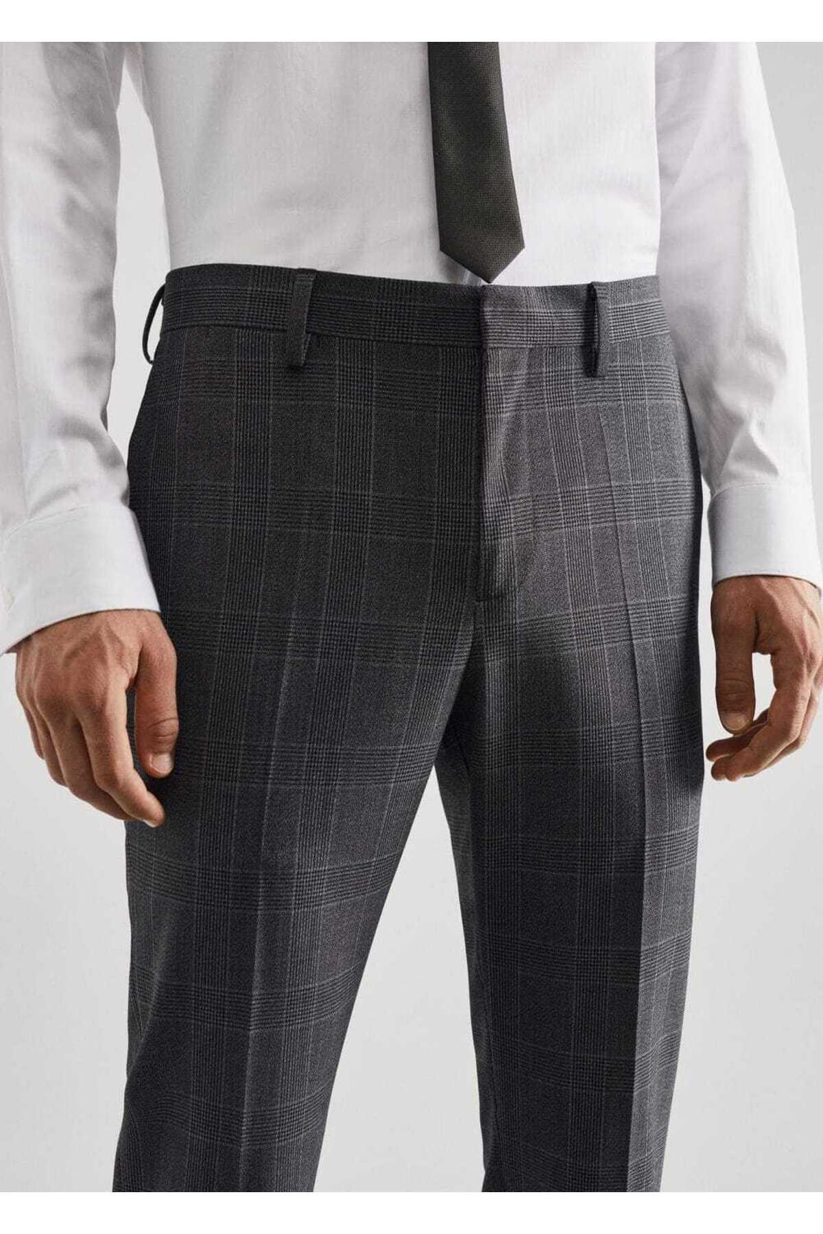 شلوار مردانه خاکستری منگوMANGO Man | 57054761 اورجینال - تصویر 5