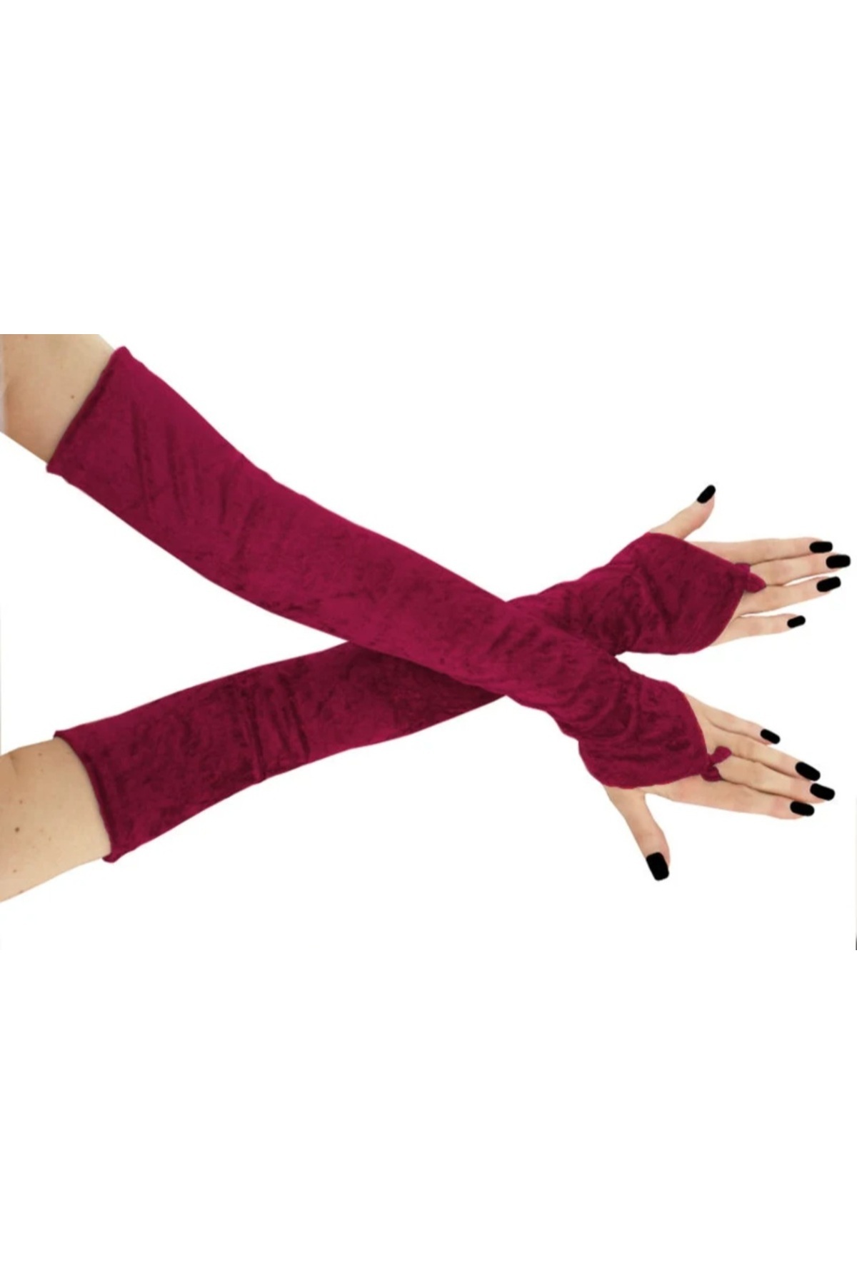 es moda shop  Lina kadife gelin kolluk uzun koyu kırmızı - Görsel 4