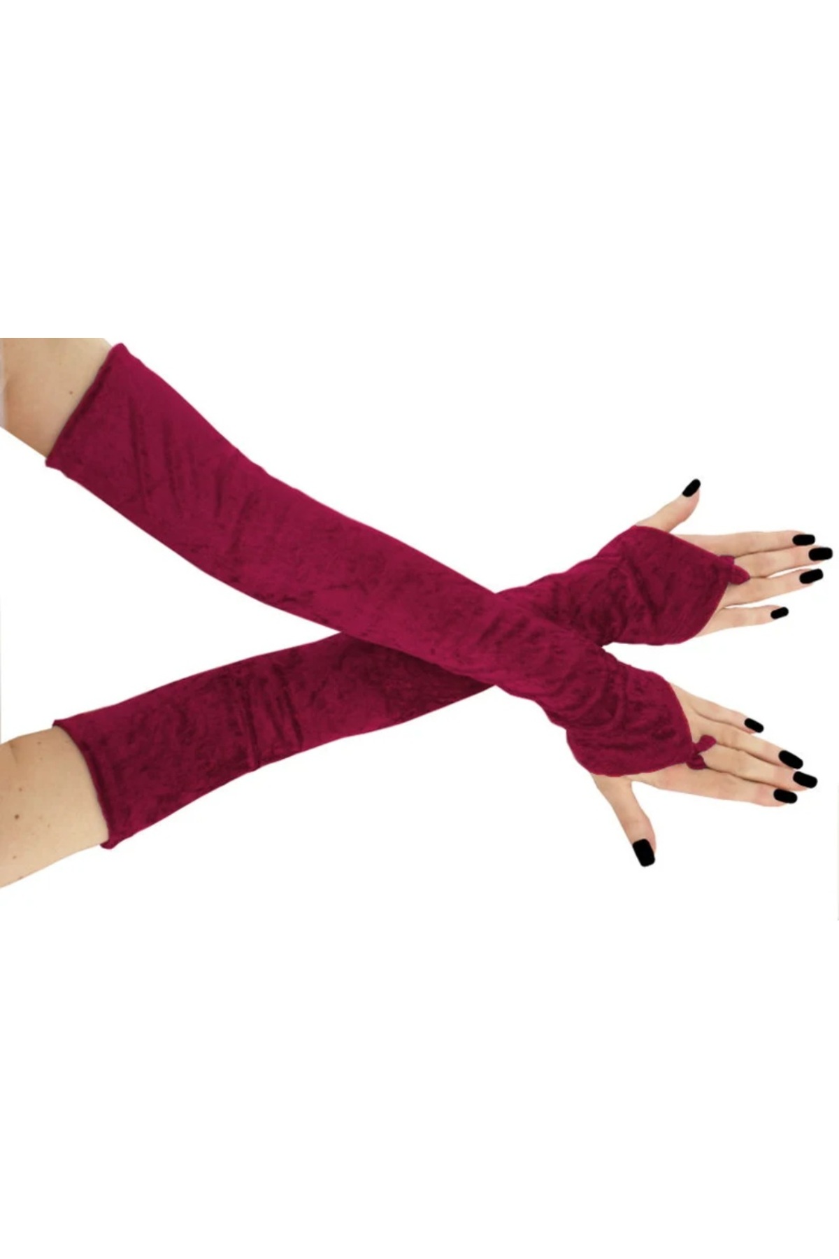 es moda shop  Lina kadife gelin kolluk uzun koyu kırmızı - Görsel 6