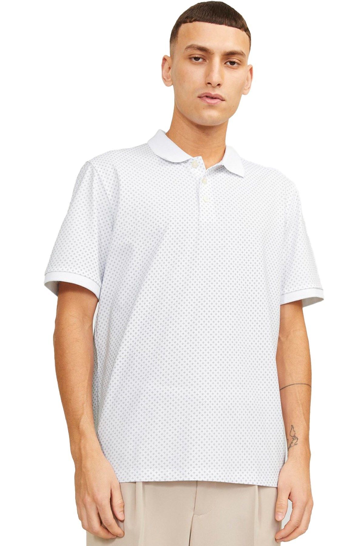 تی شرت یقه پولو سفید مردانه POLO YAKA T اورجینال Jack Jones Jack & Jones
