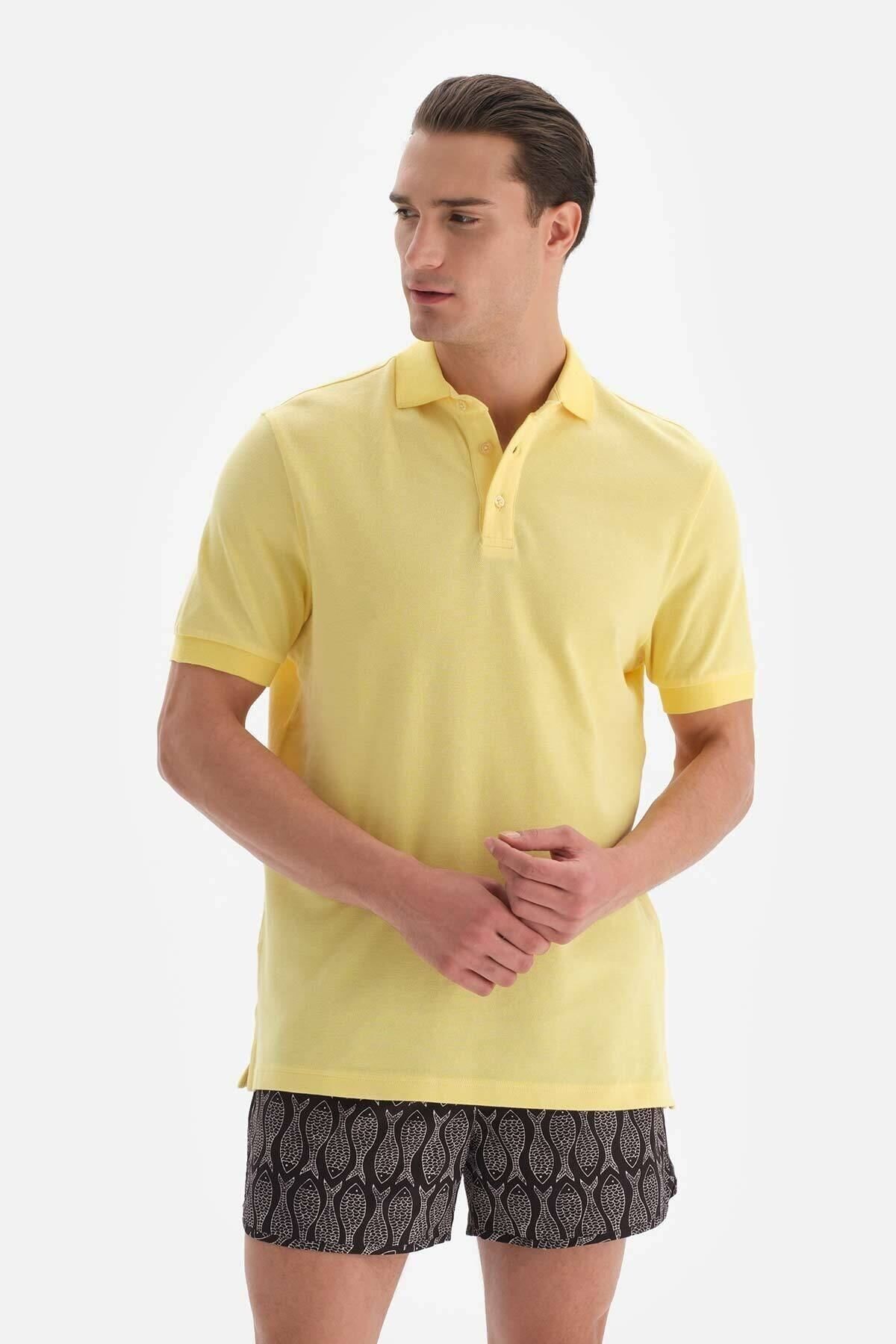 Dagi-Light Yellow Pique Polo Neck T-shirt 6